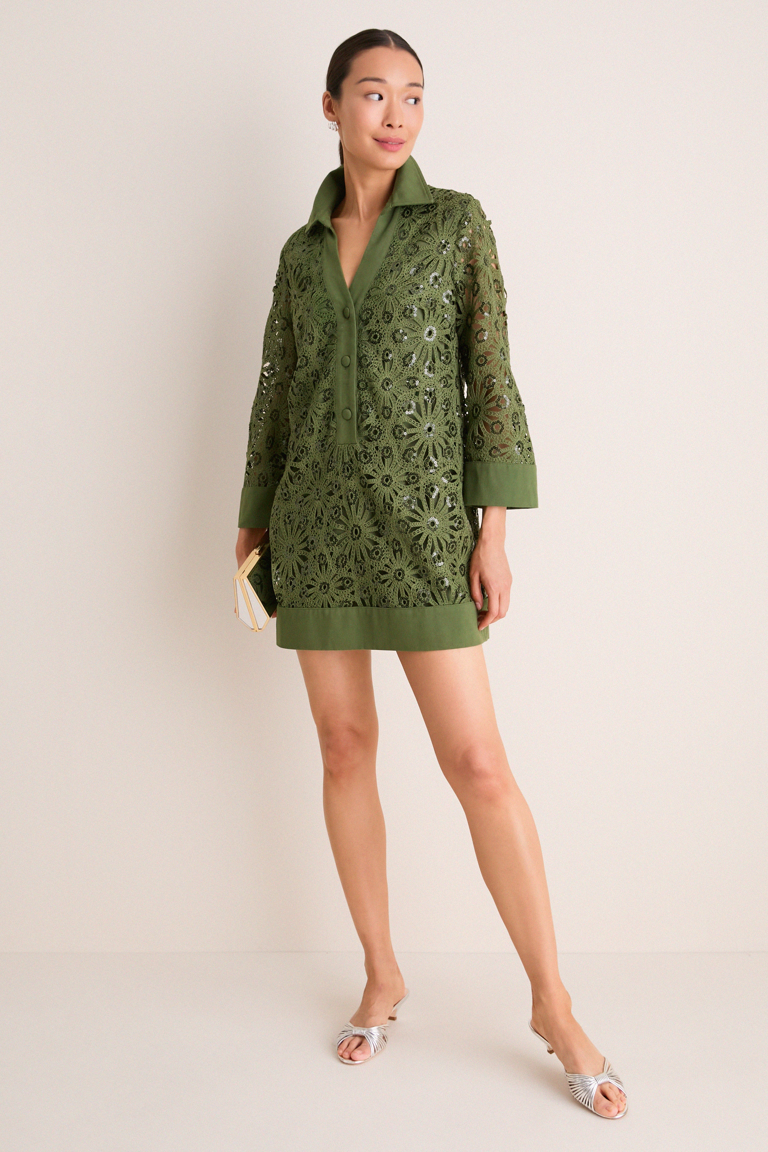 Green Crochet Sparkle Collier Dress | Tuckernuck