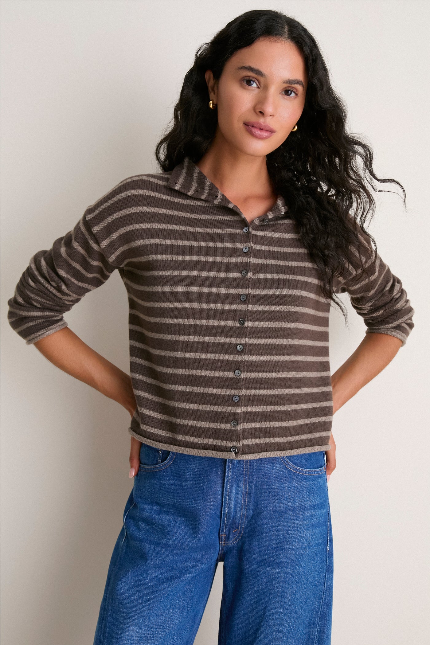 Chocolate and Truffle Mariner Stripe Taylor Cardigan