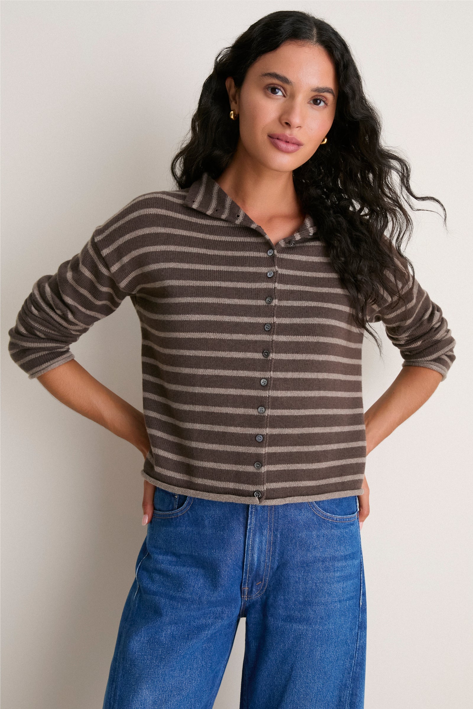 Chocolate and Truffle Mariner Stripe Taylor Cardigan