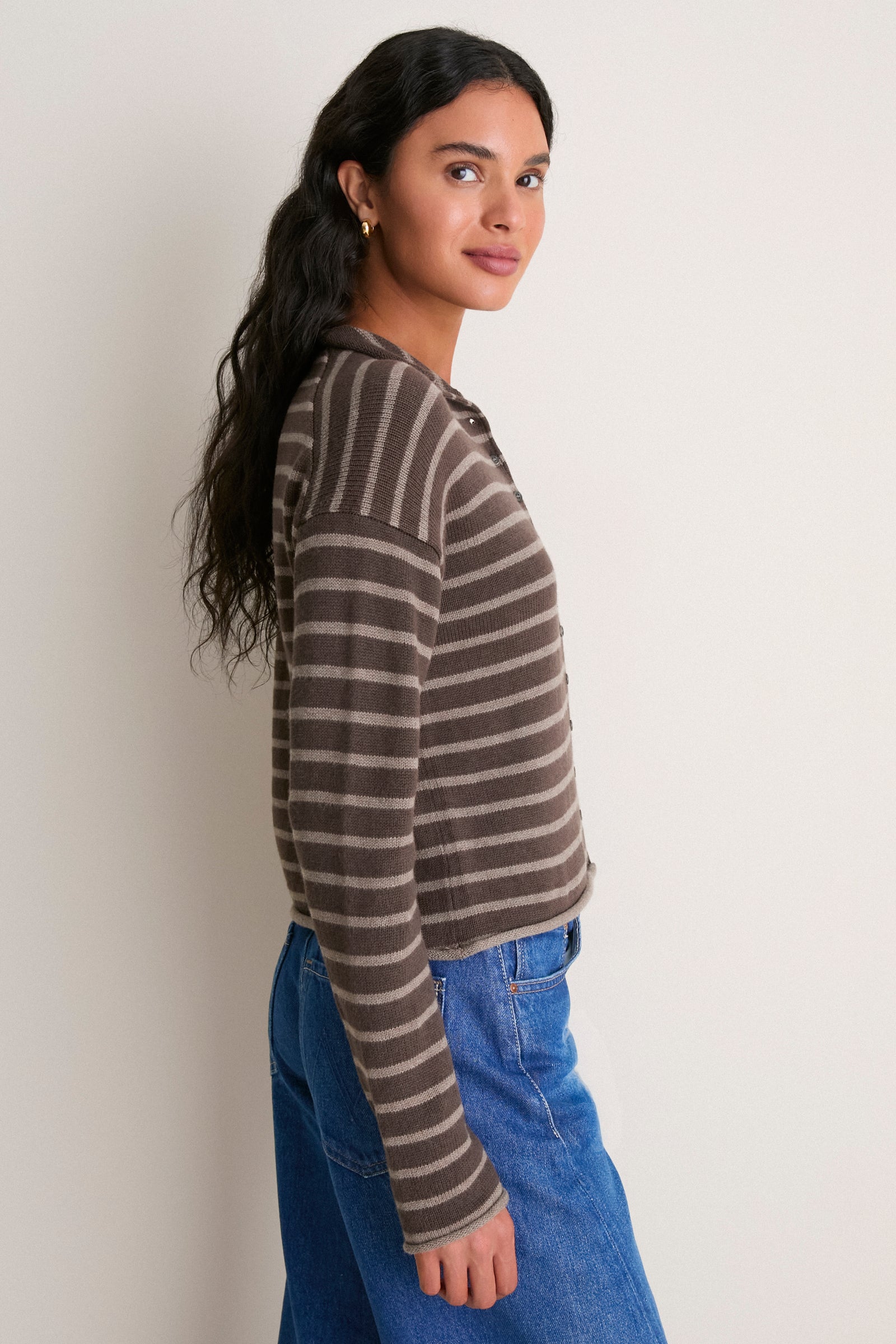 Chocolate and Truffle Mariner Stripe Taylor Cardigan