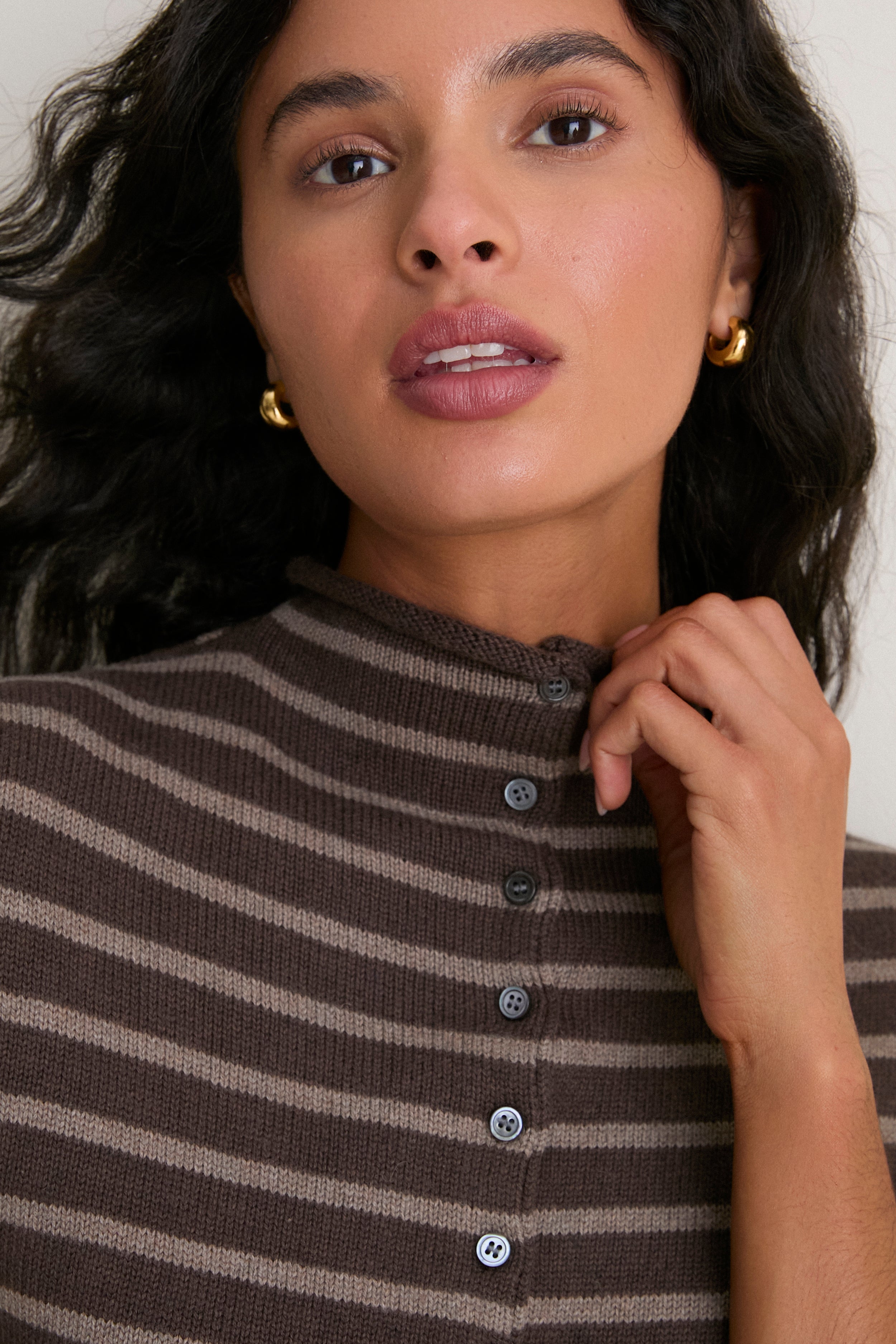 Chocolate and Truffle Mariner Stripe Taylor Cardigan