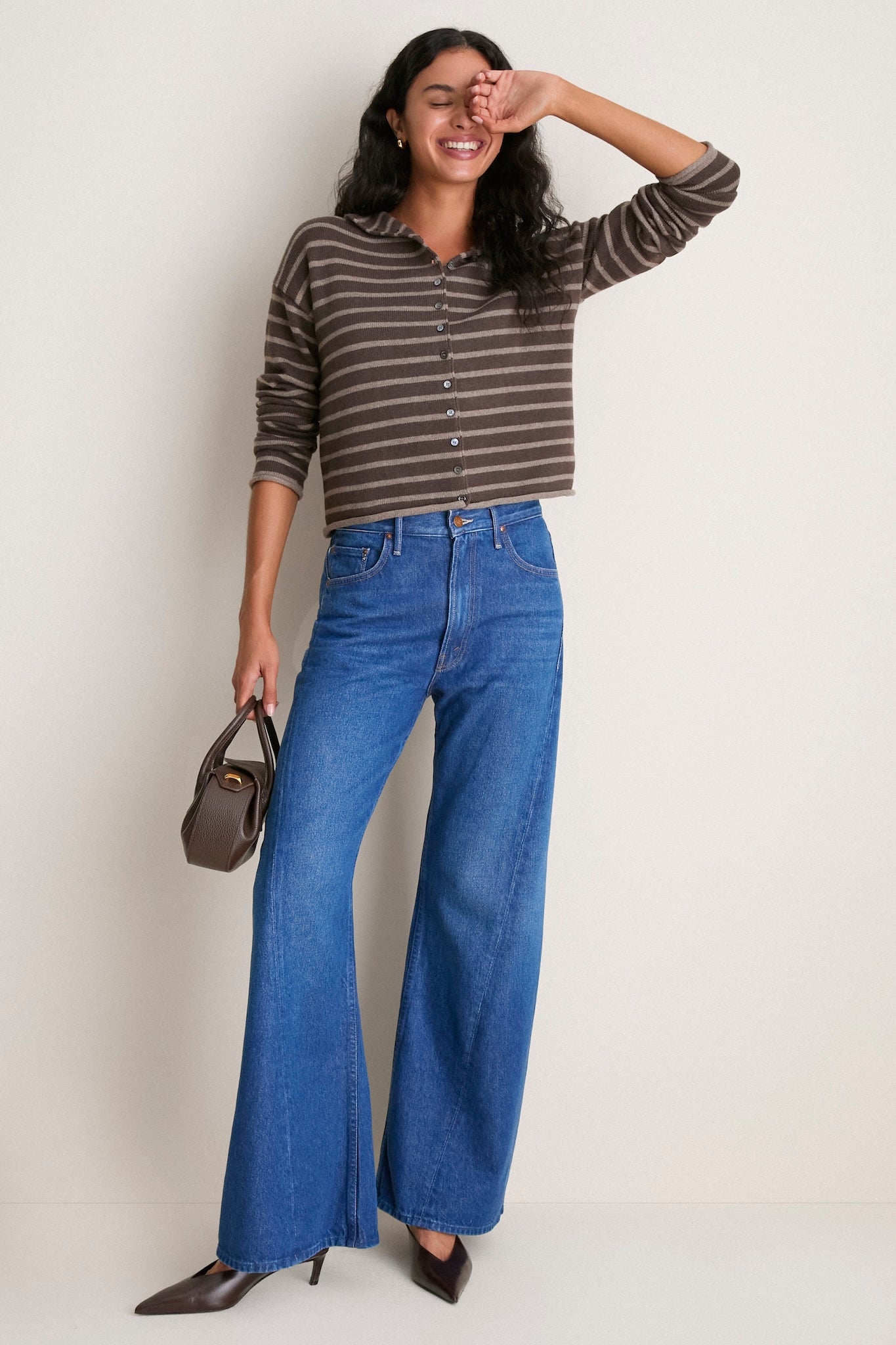 Chocolate and Truffle Mariner Stripe Taylor Cardigan