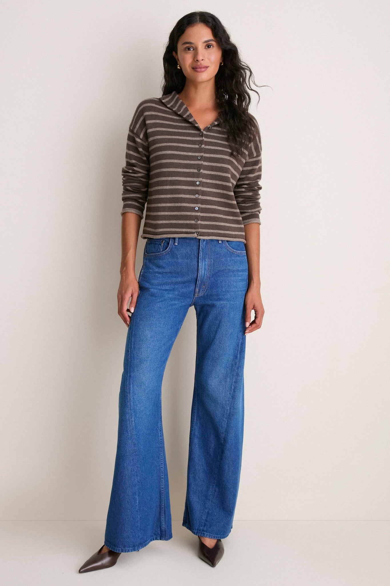 Chocolate and Truffle Mariner Stripe Taylor Cardigan