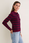 Deep Navy and Barolo Stripe Alice Cashmere Polo