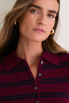 Deep Navy and Barolo Stripe Alice Cashmere Polo