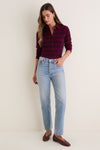 Deep Navy and Barolo Stripe Alice Cashmere Polo