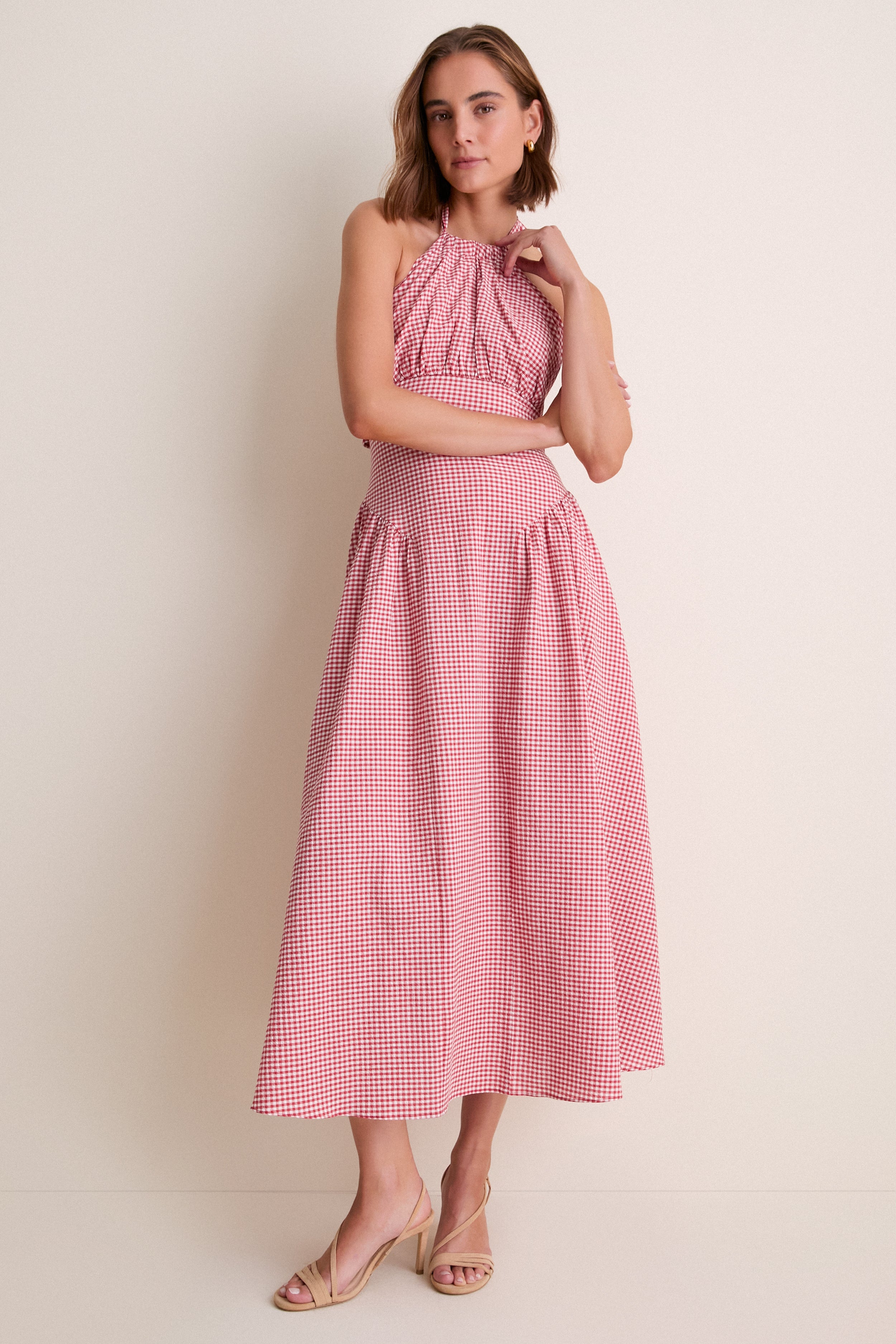 Red Cantinho Gingham Mafra Midi Dress | FAITHFULL THE BRAND