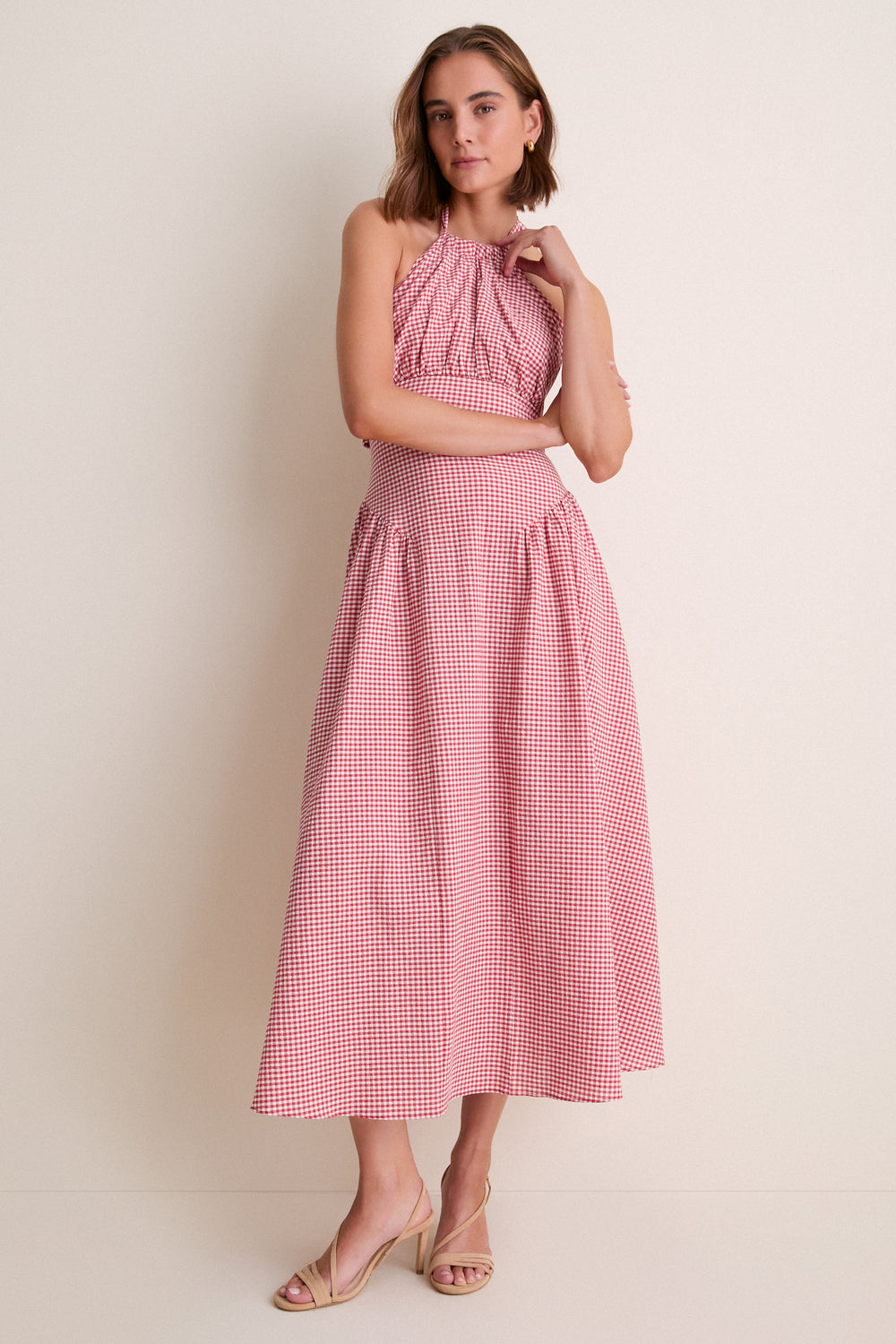 Red Cantinho Gingham Mafra Midi Dress