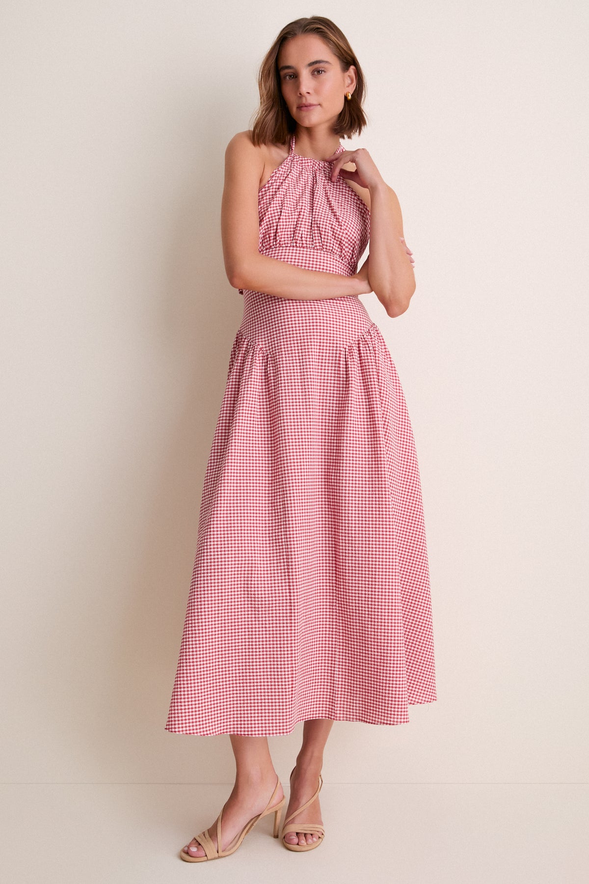 Red Cantinho Gingham Mafra Midi Dress