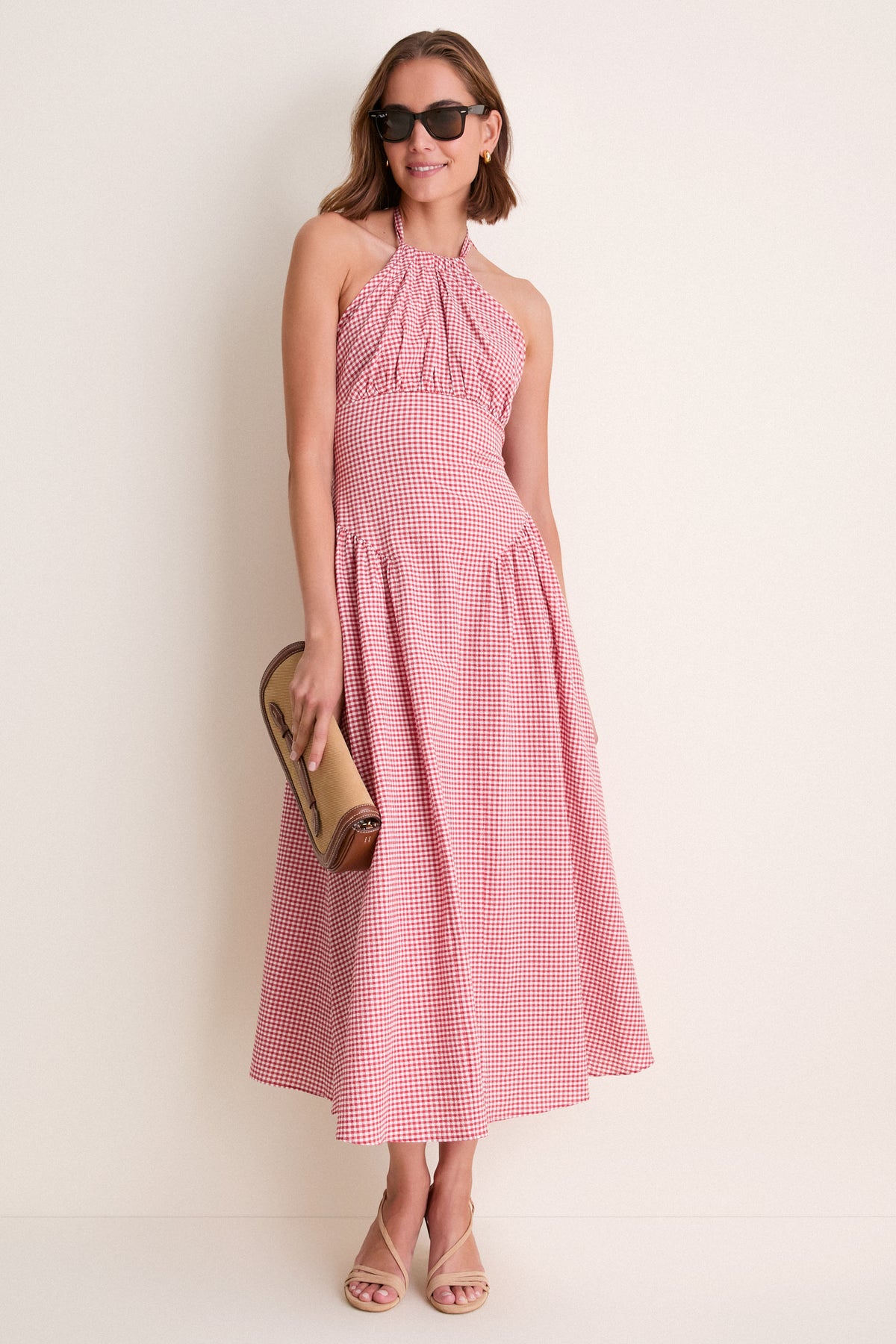Red Cantinho Gingham Mafra Midi Dress