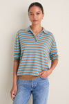 Camel and Cerulean Striped Ben Polo Sweater