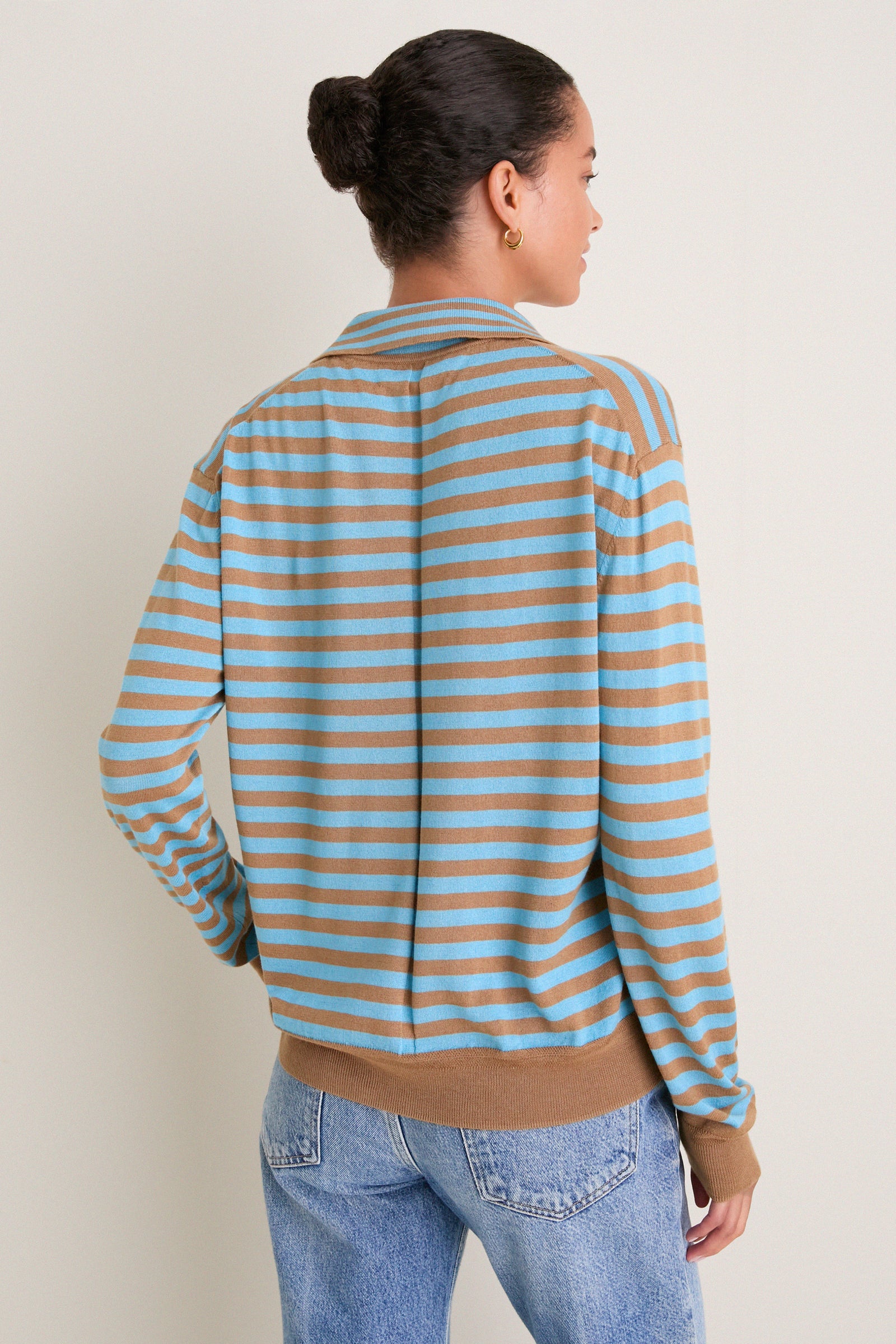 Camel and Cerulean Striped Ben Polo Sweater