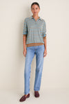 Camel and Cerulean Striped Ben Polo Sweater