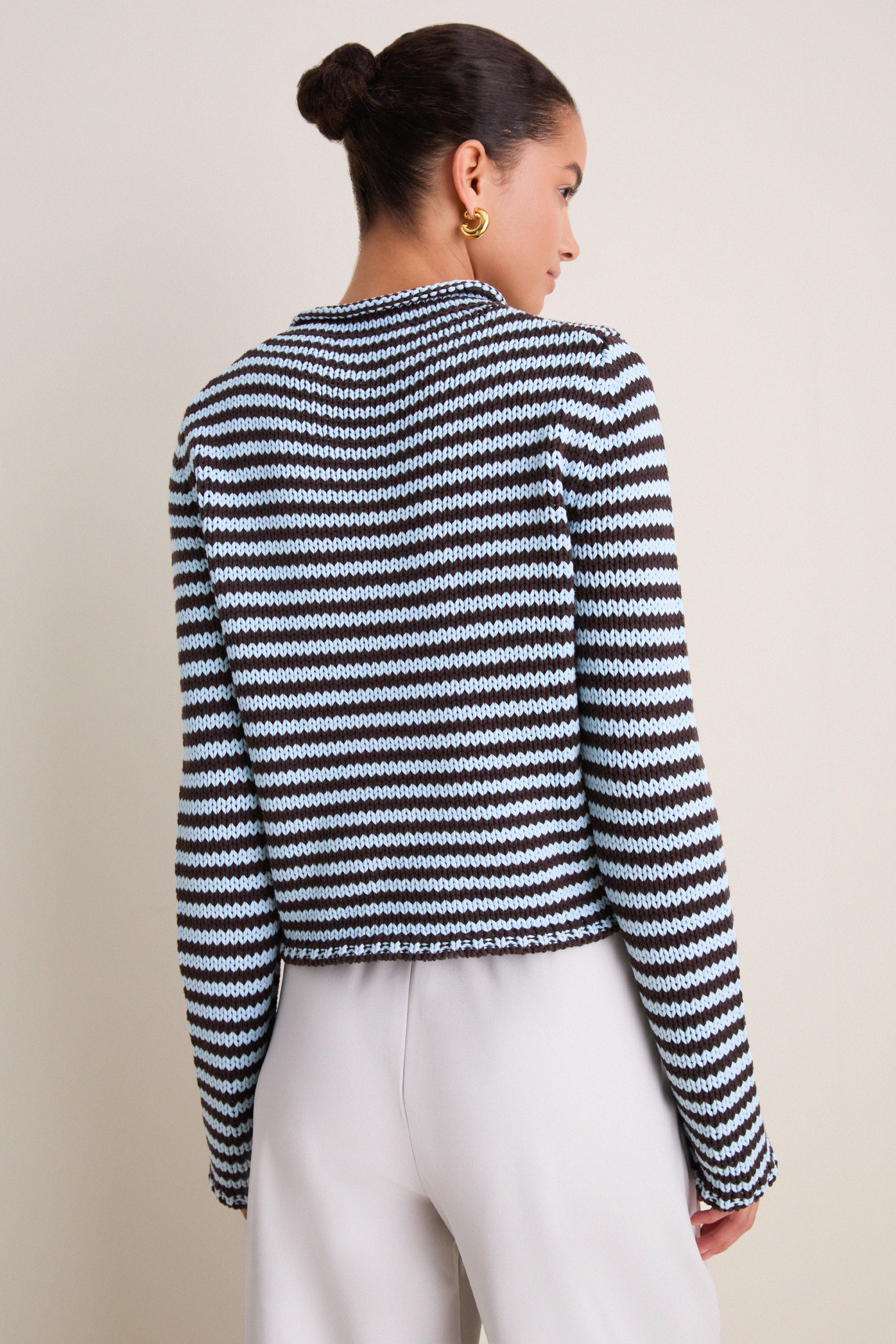 Chocolate and Sky Fine Line Mini Marina Sweater