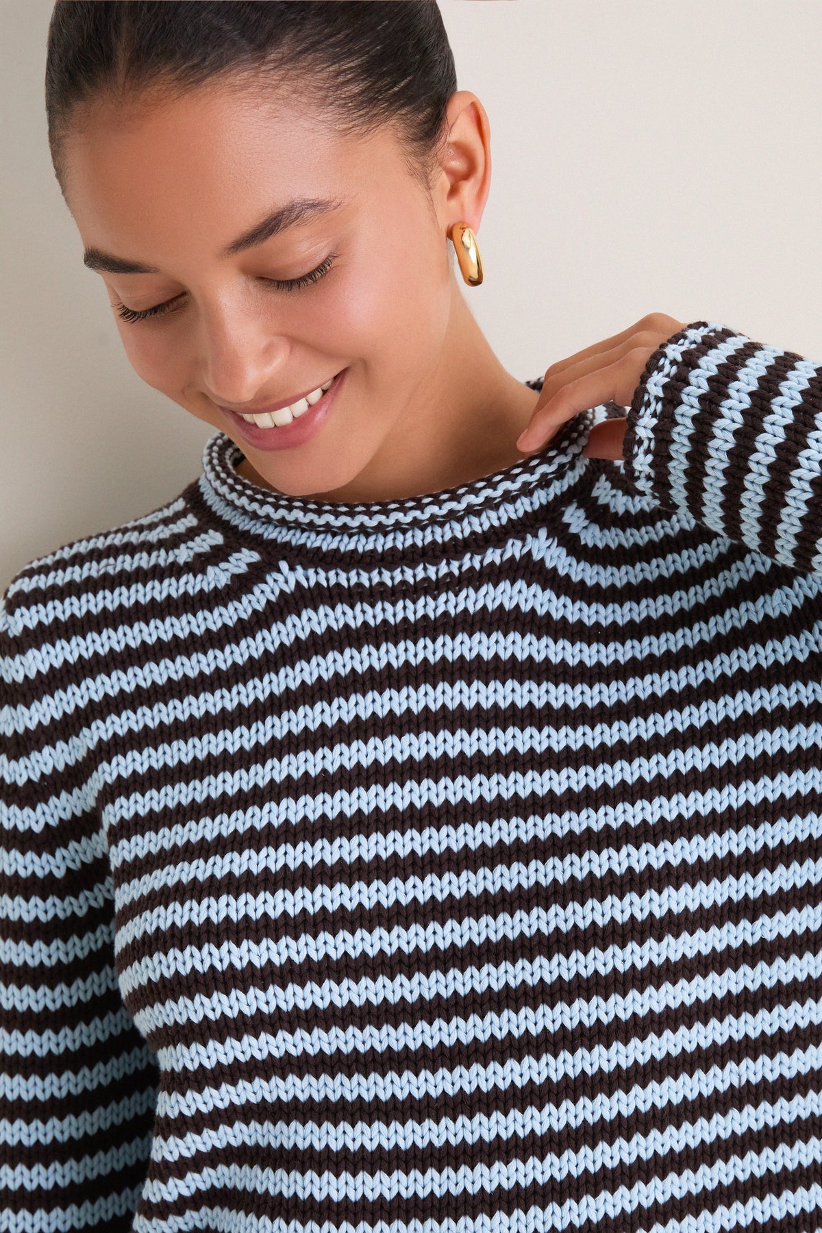 Chocolate and Sky Fine Line Mini Marina Sweater