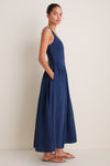 Midnight Pleated Bodice Midi Dress
