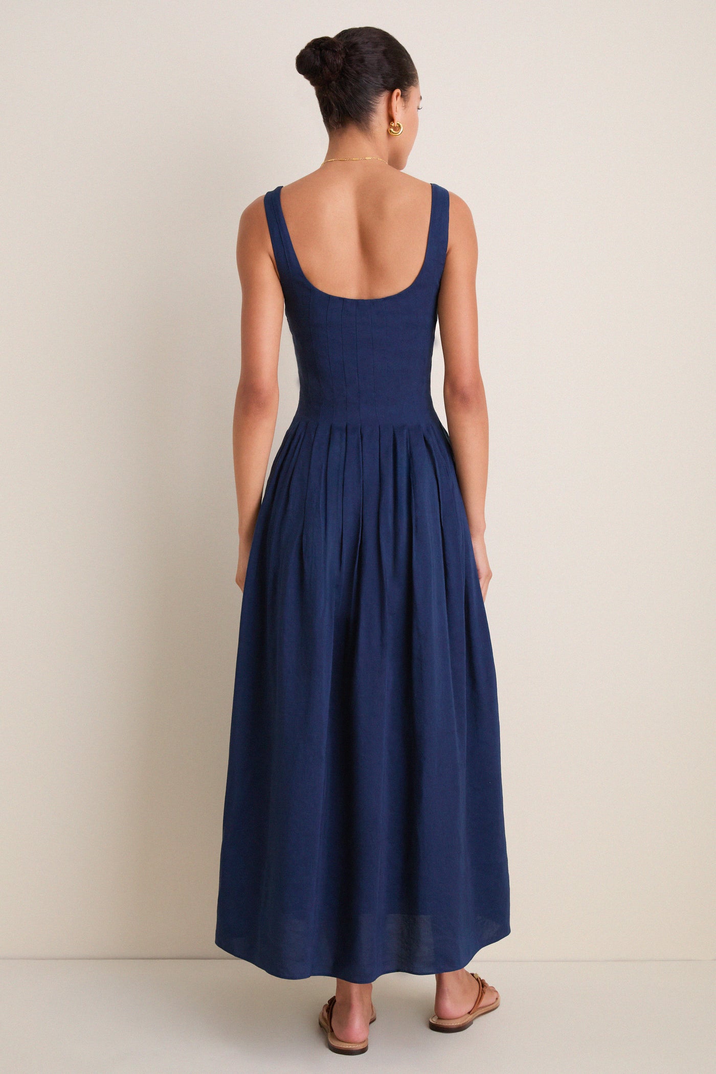 Midnight Pleated Bodice Midi Dress