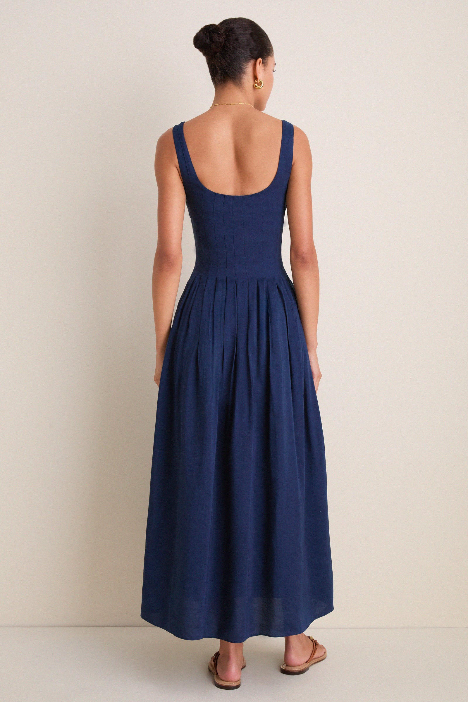 Midnight Pleated Bodice Midi Dress