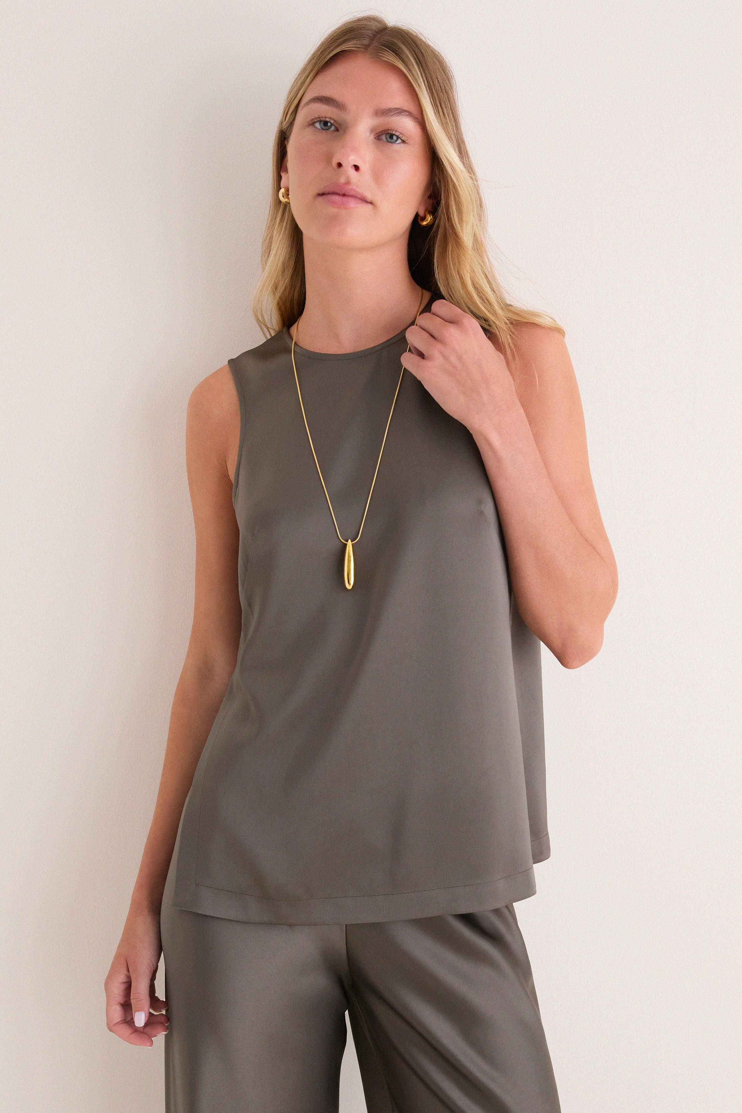 Taupe Satin Maxime Top