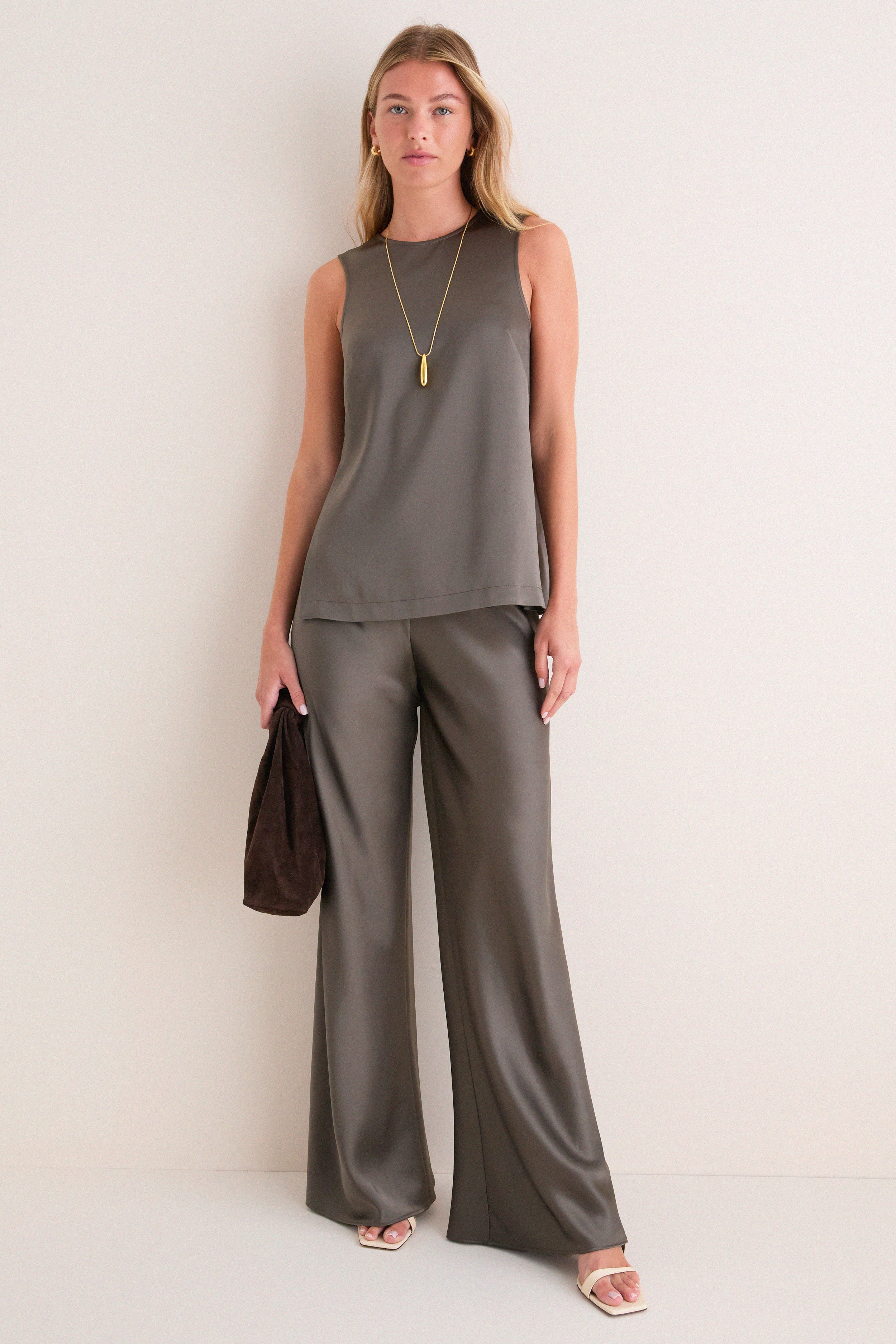 Taupe Satin Maxime Top