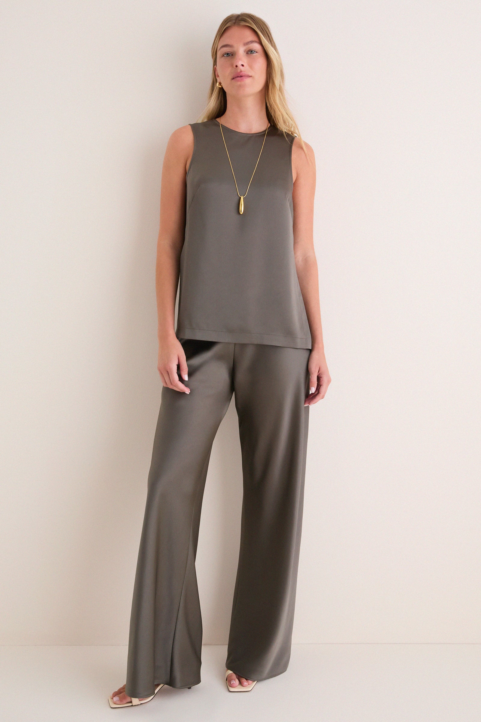 Taupe Satin Maxime Top
