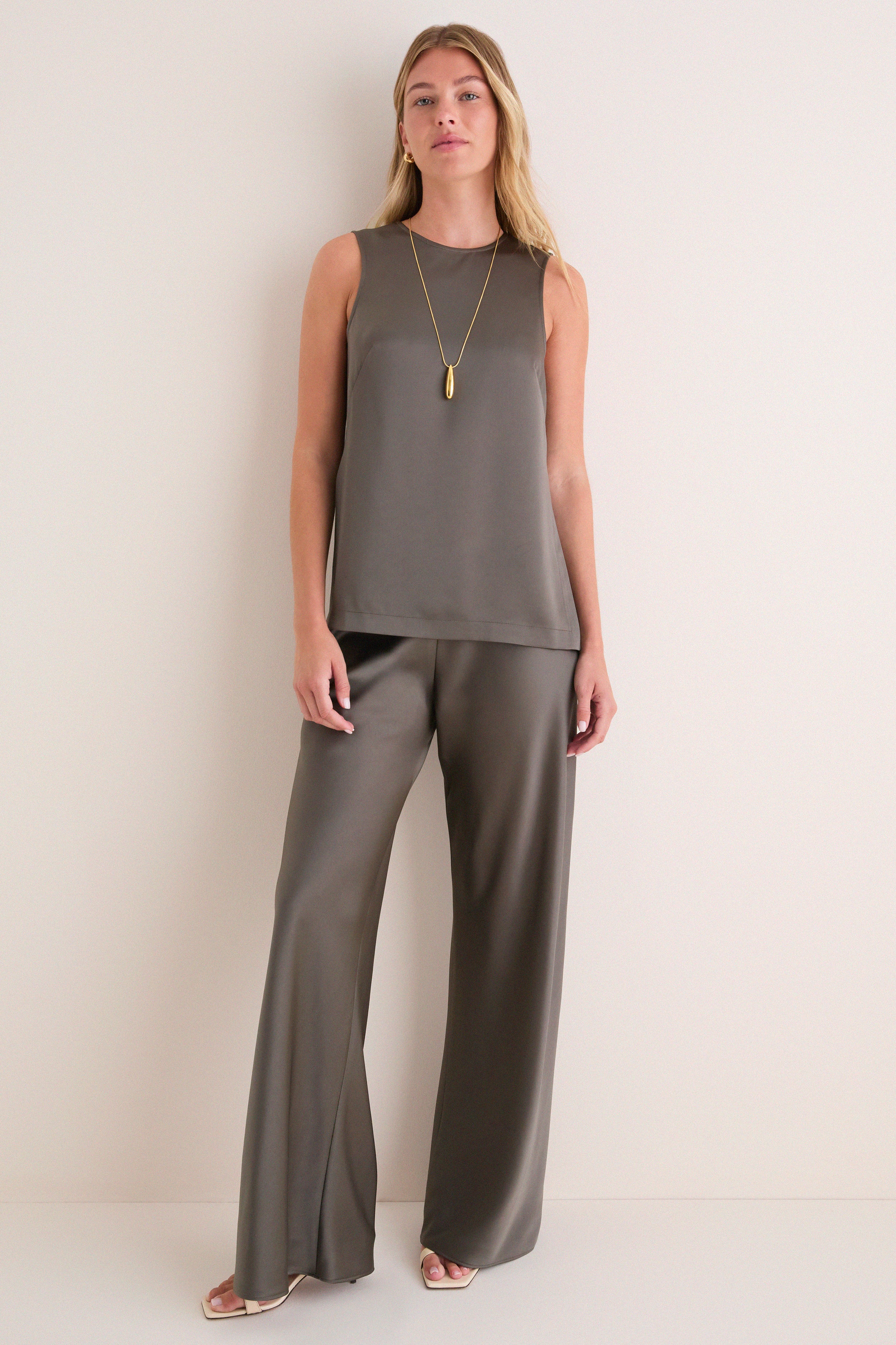 Taupe Satin Maxime Top