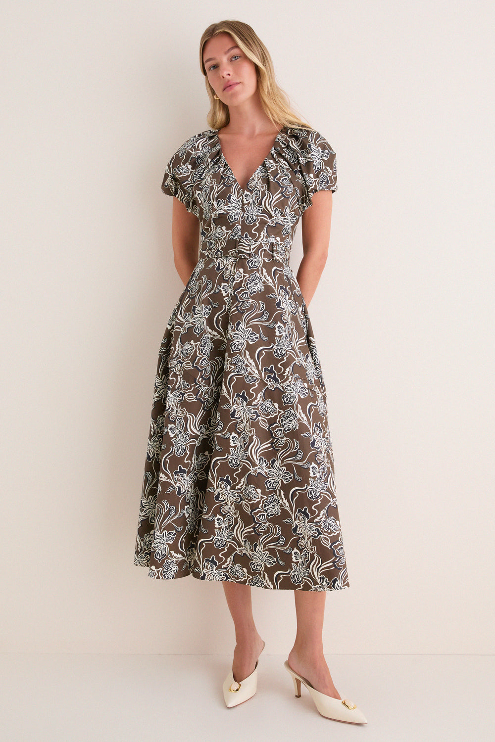 Taupe Floral Avalon Midi Dress