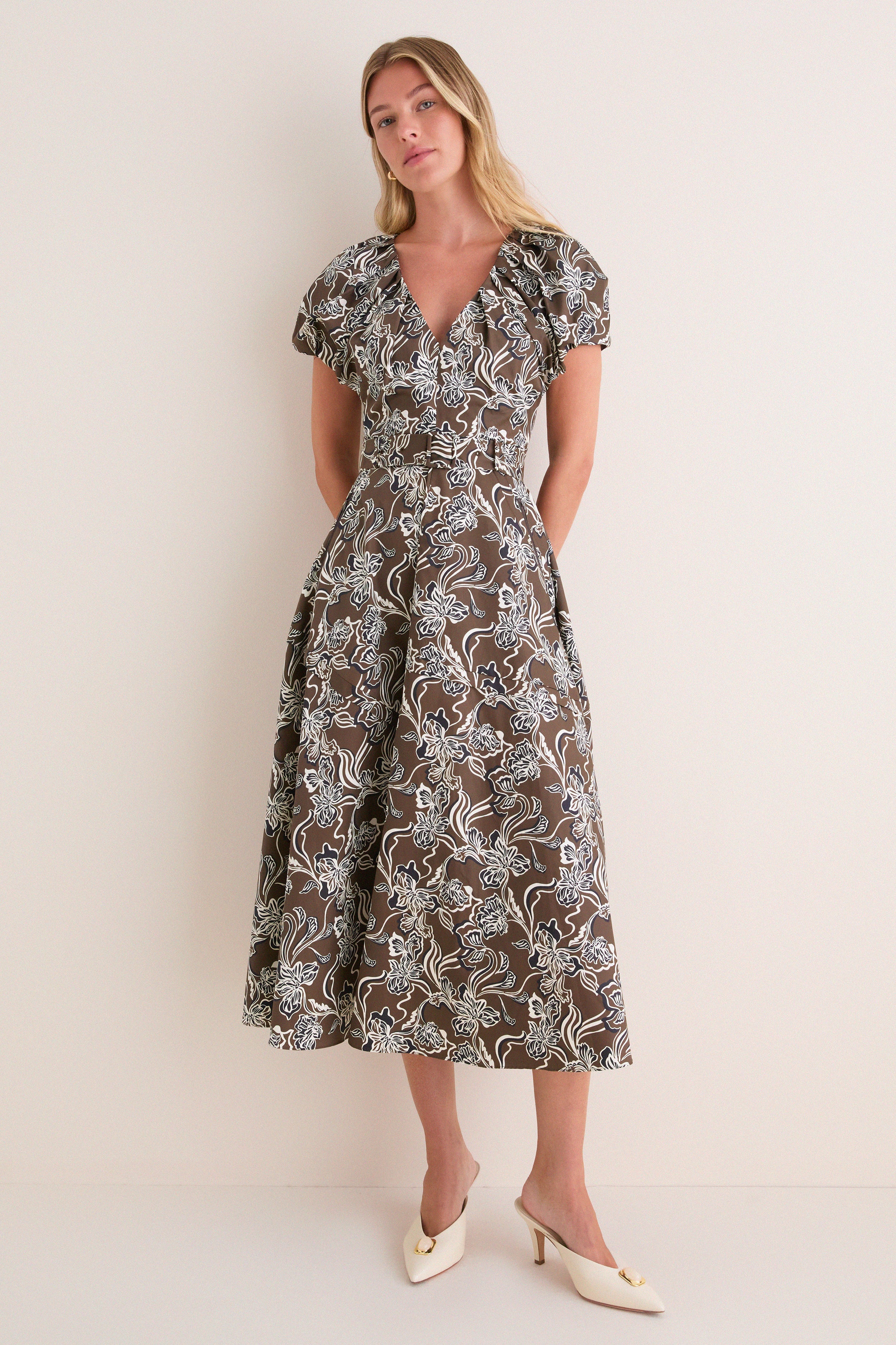 Taupe Floral Avalon Midi Dress