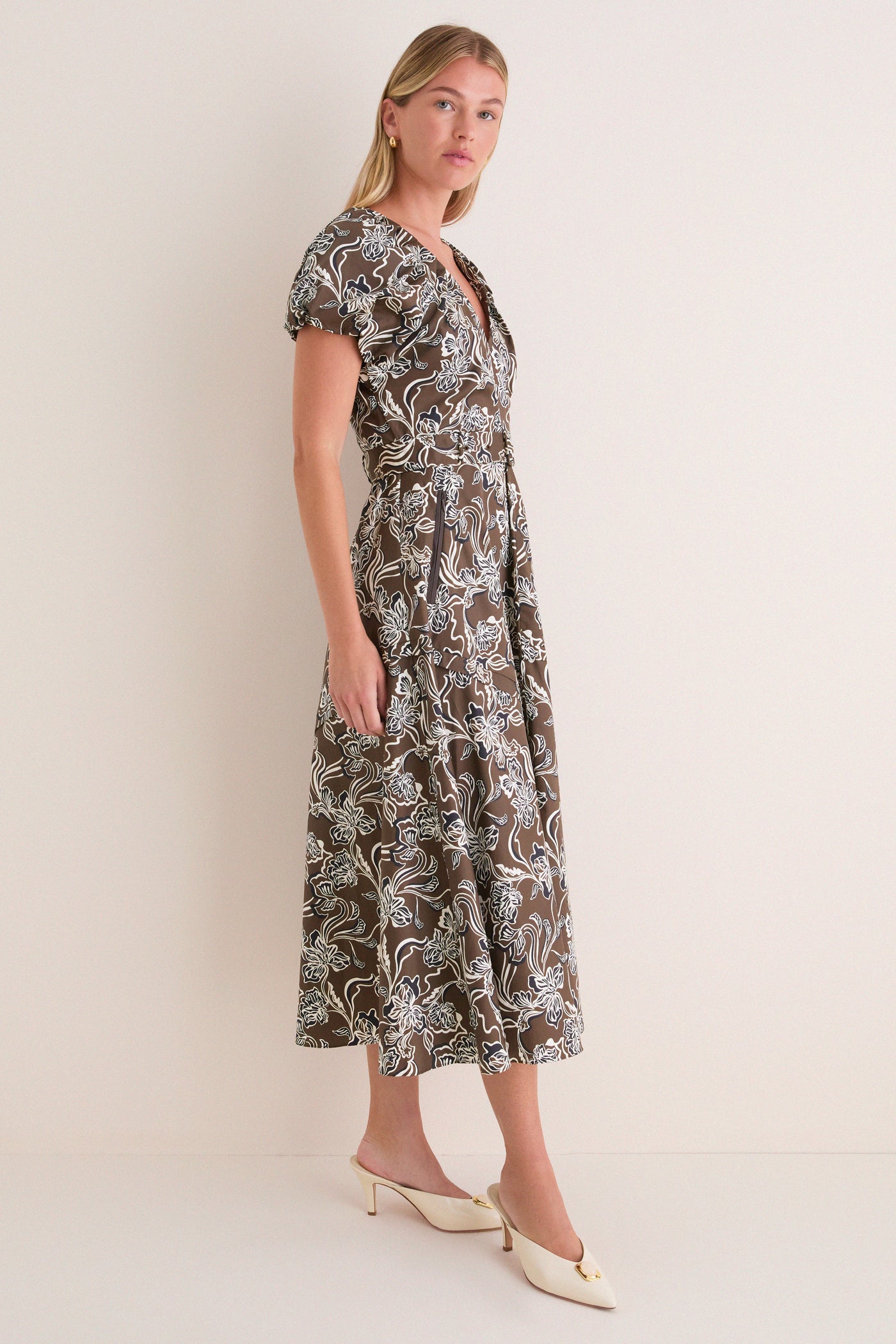 Taupe Floral Avalon Midi Dress