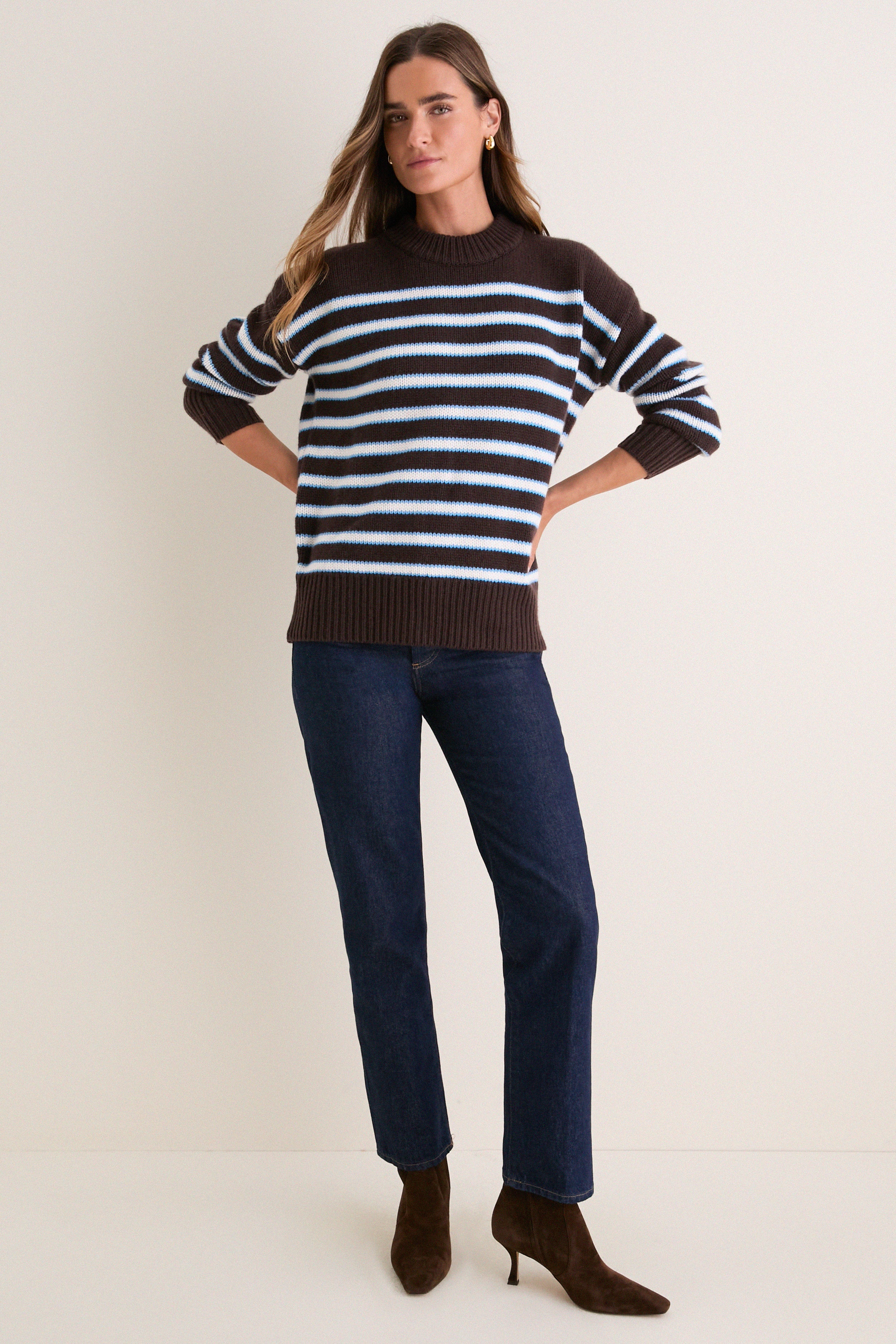 Chocolate Striped Marin Sweater | La Ligne | Tuckernuck