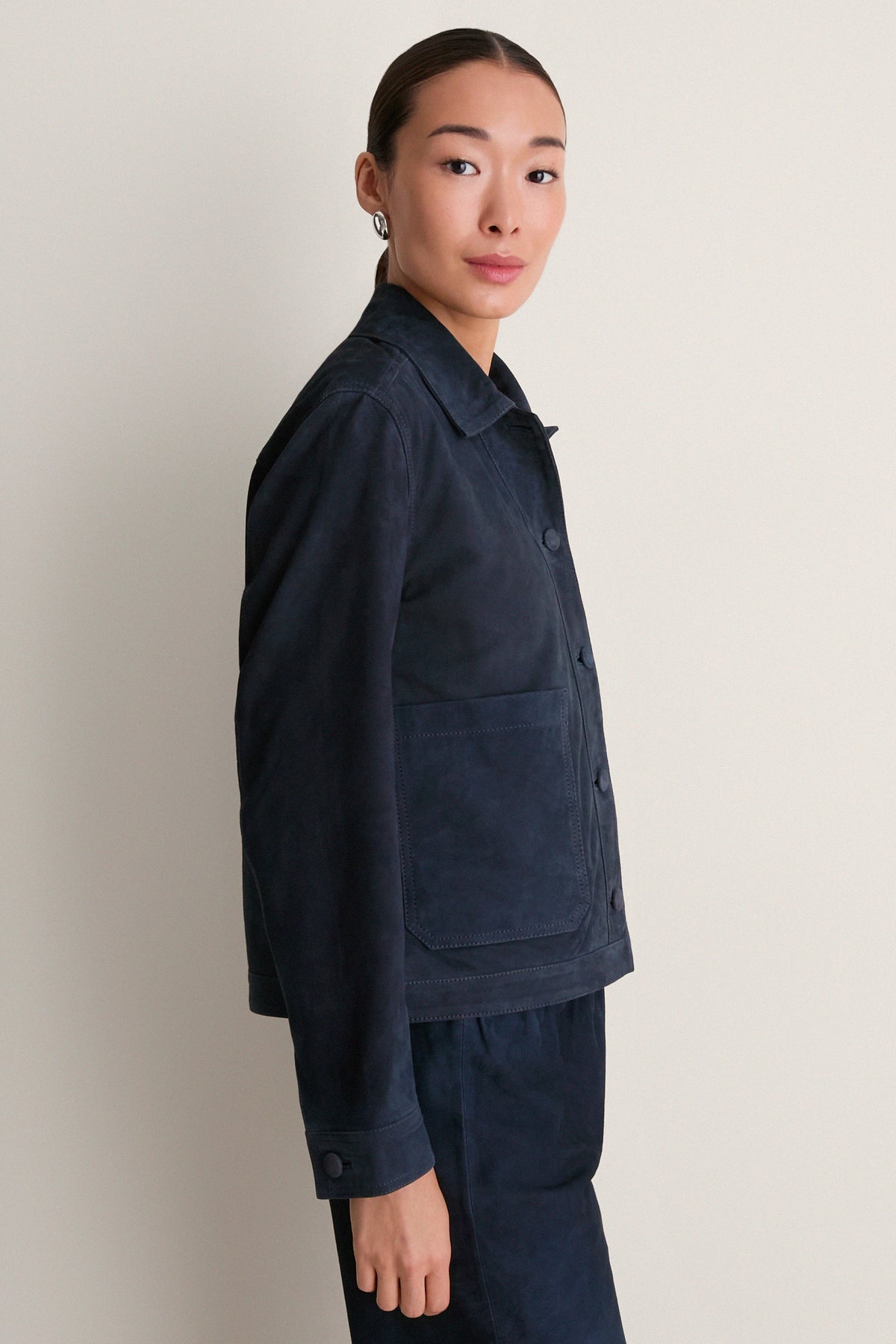 Navy Suede Cropped Val Jacket