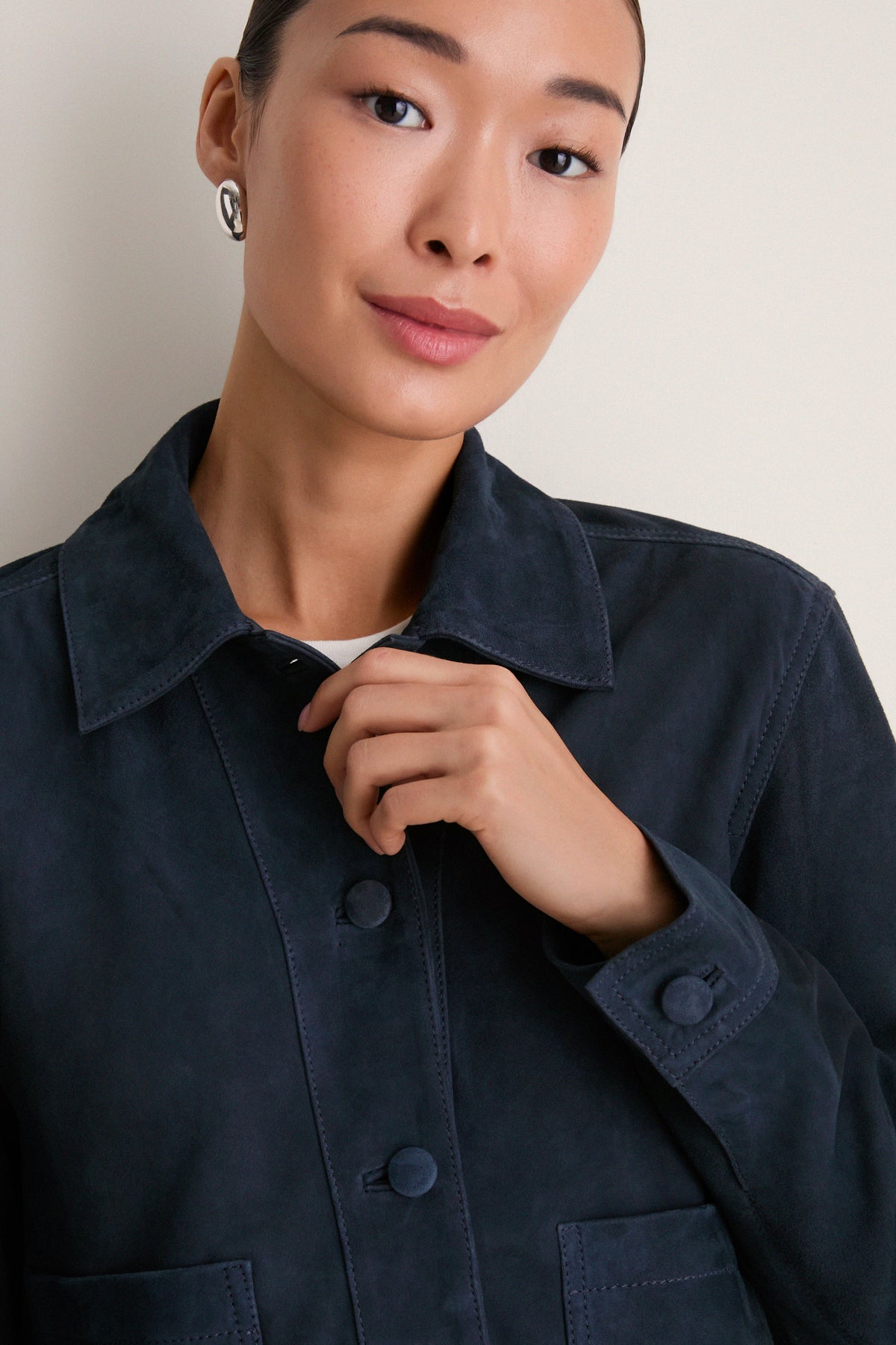 Navy Suede Cropped Val Jacket