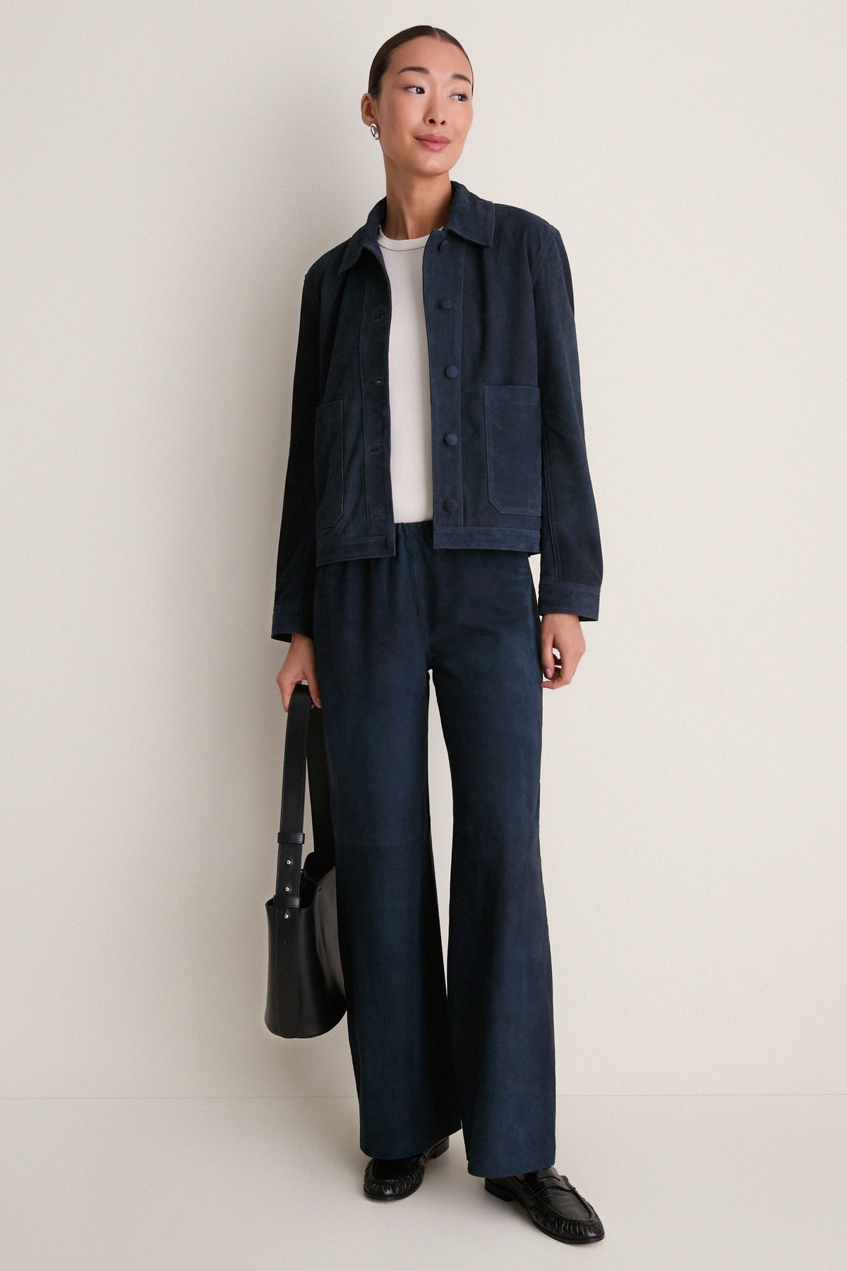 Navy Suede Cropped Val Jacket