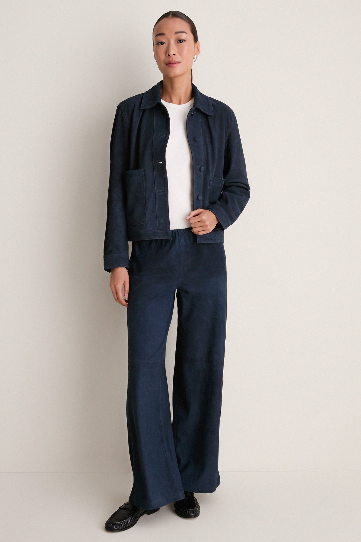 Navy Suede Cropped Val Jacket