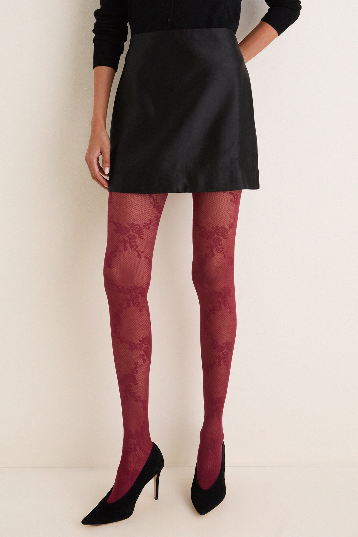 Bordeaux Floral Lace Tights