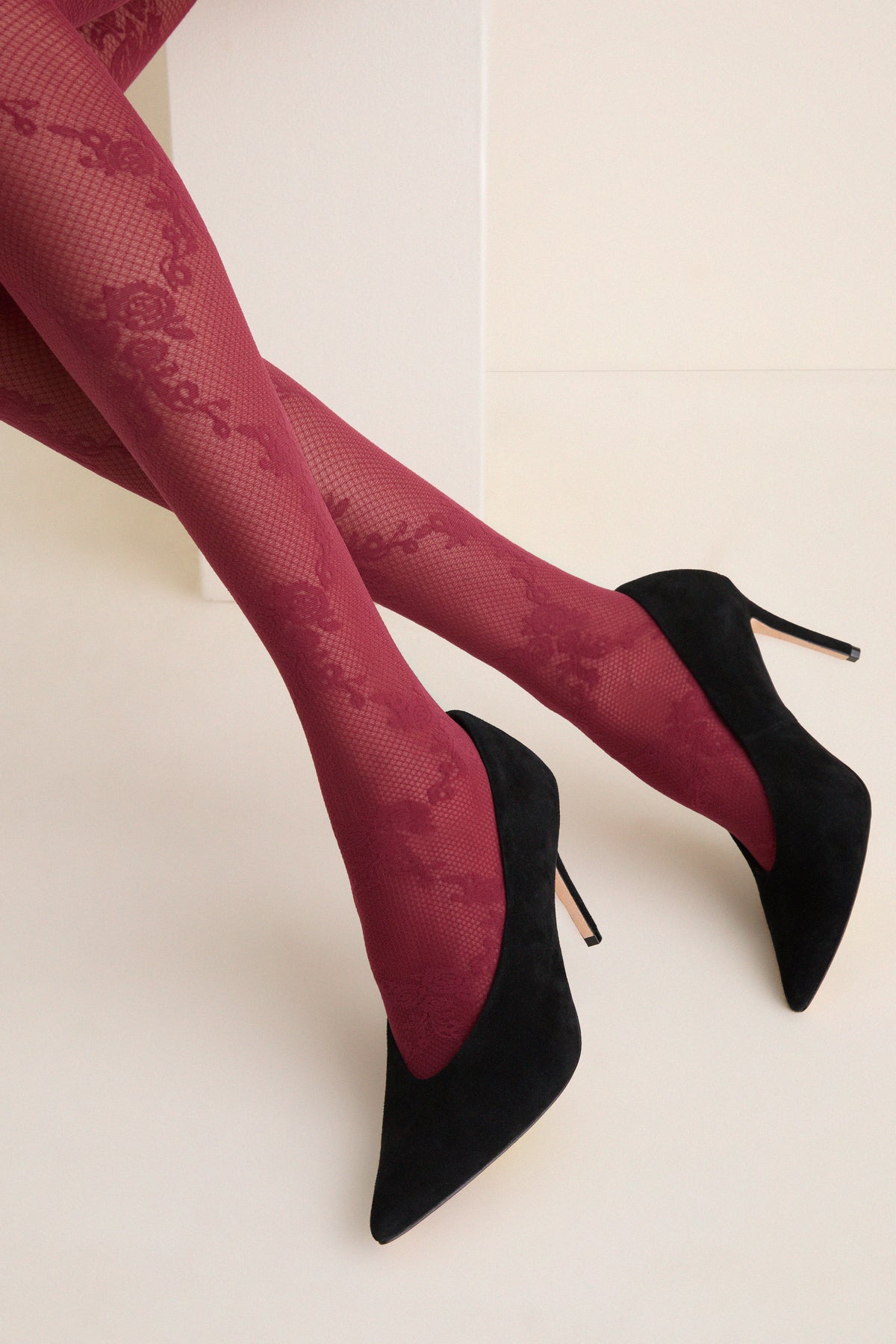 Bordeaux Floral Lace Tights