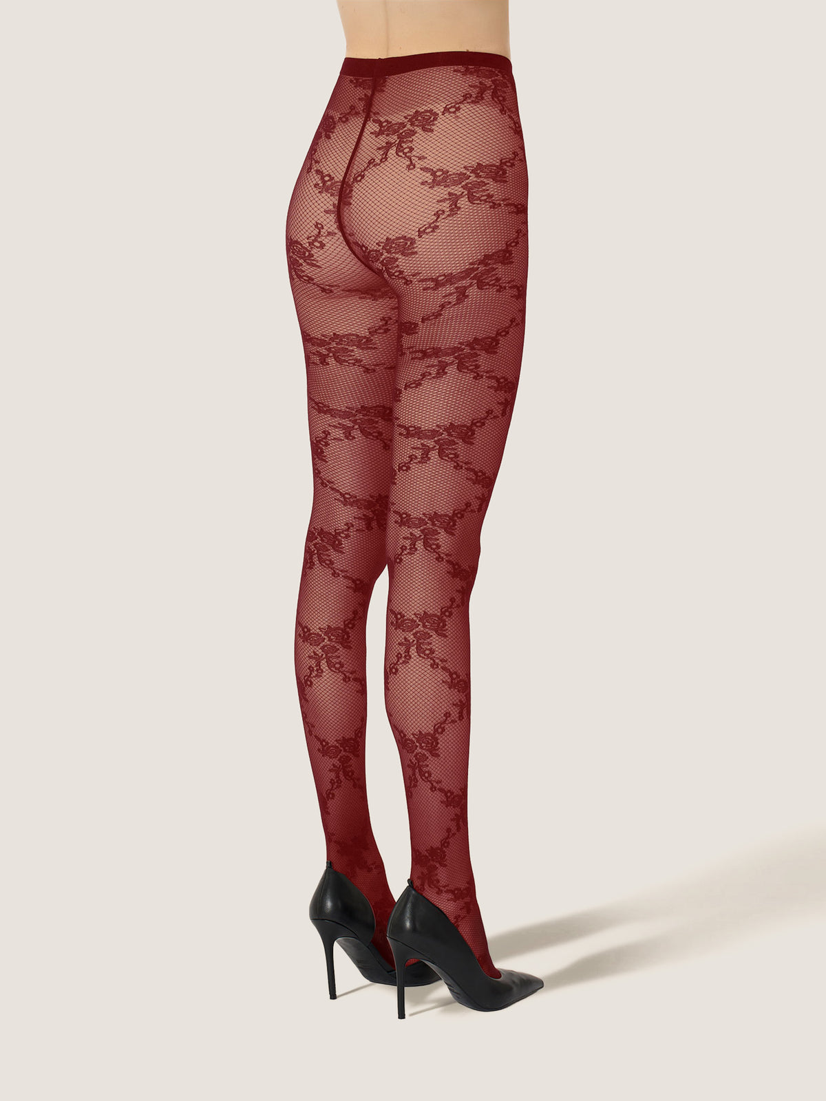 Bordeaux Floral Lace Tights
