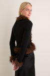 Black Faux Fur Knit Cardigan