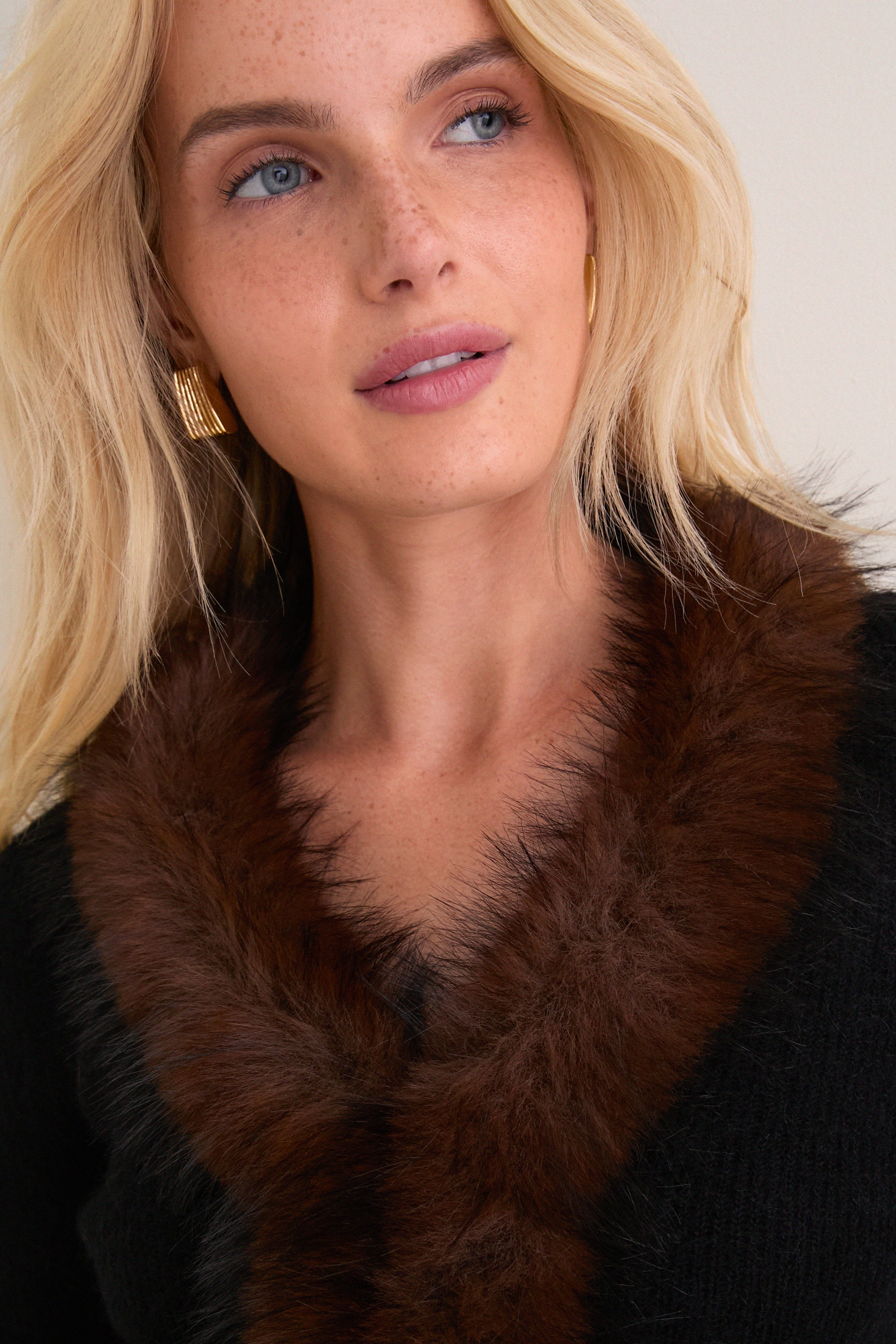 Black Faux Fur Knit Cardigan