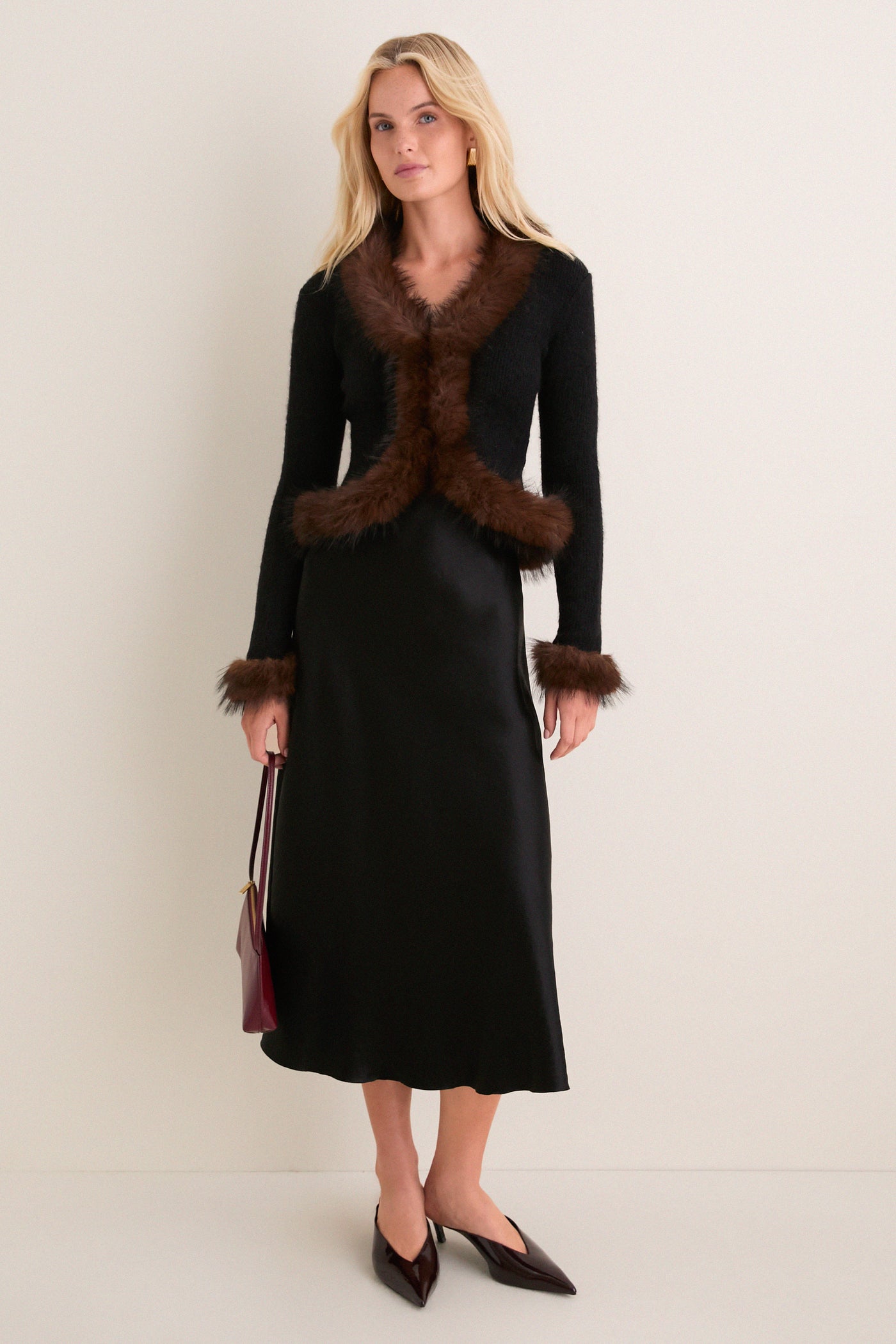 Black Faux Fur Knit Cardigan