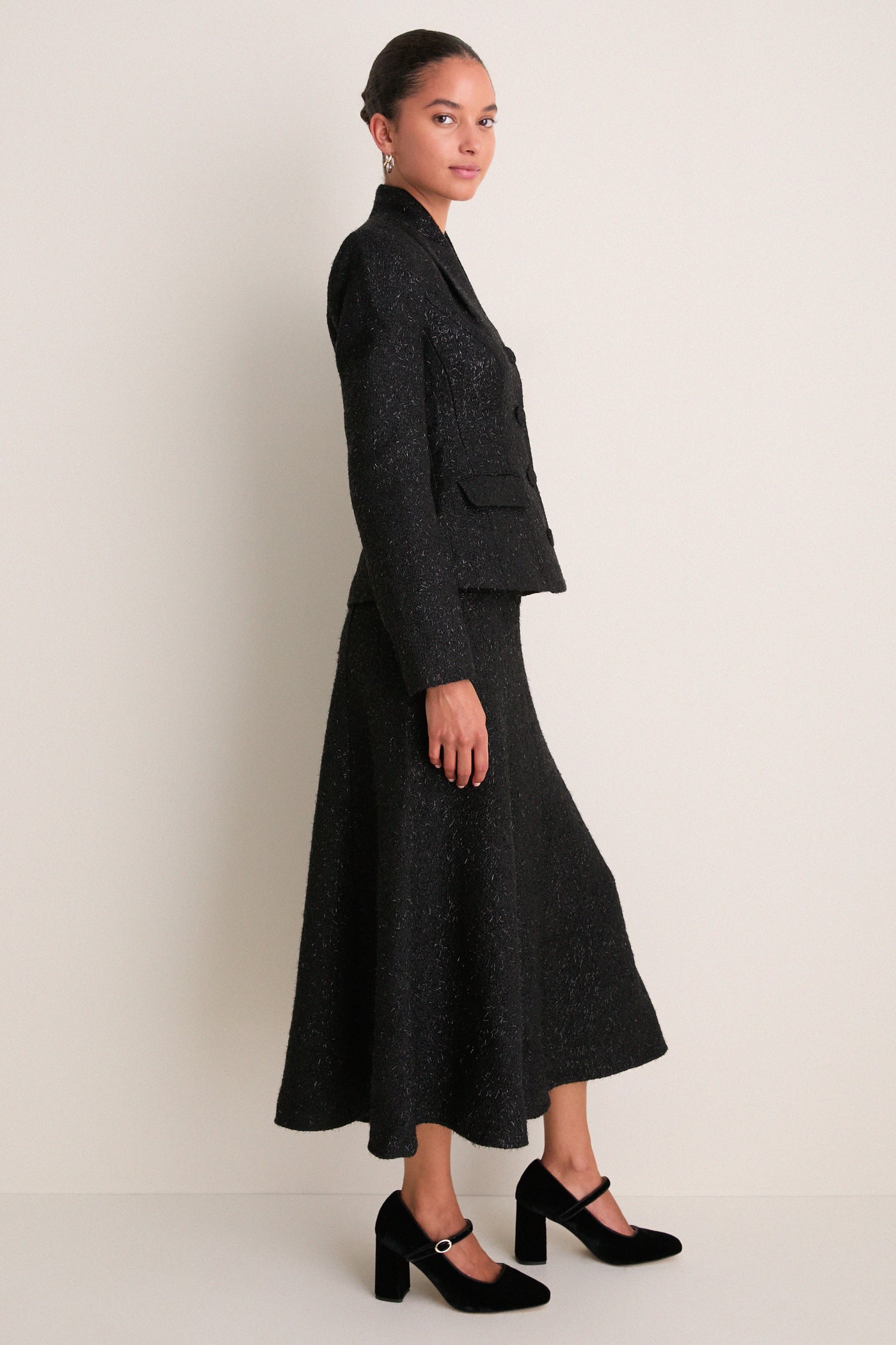 Black Metallic Boucle Midi Dress