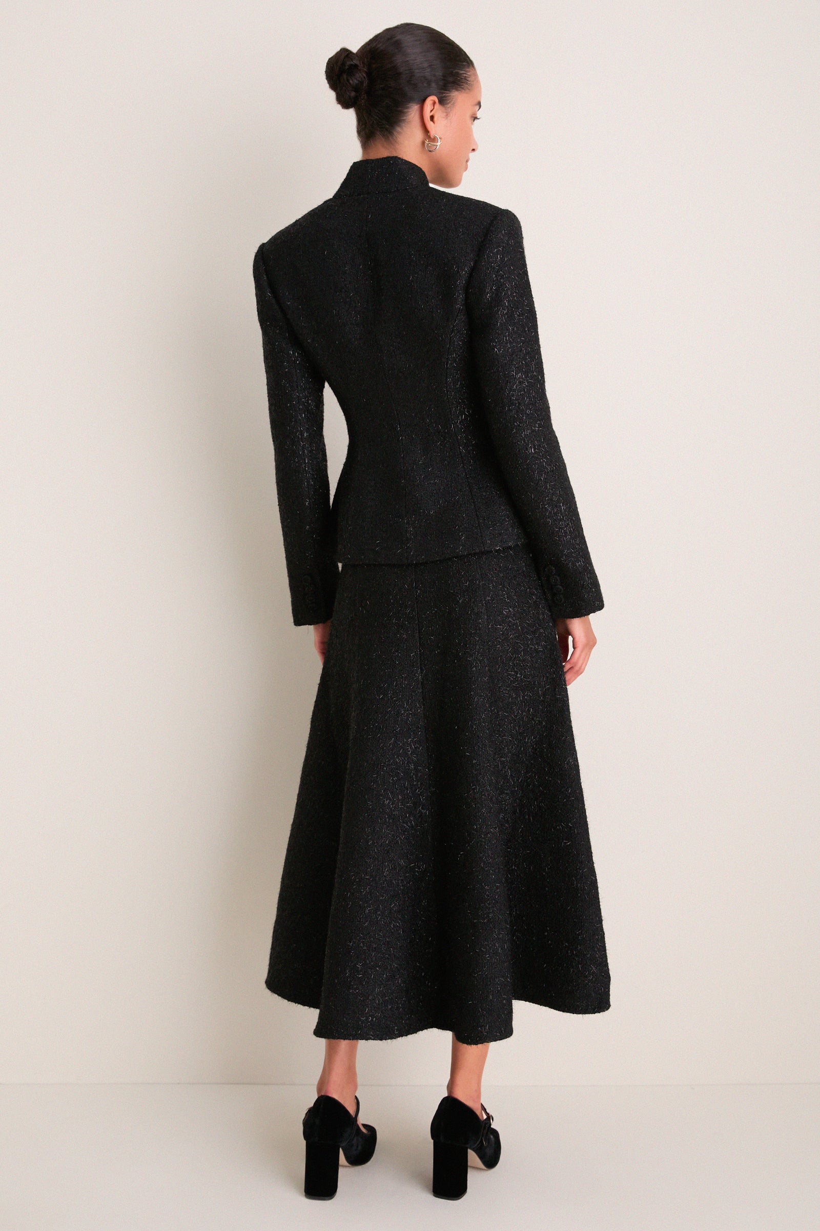 Black Metallic Boucle Midi Dress