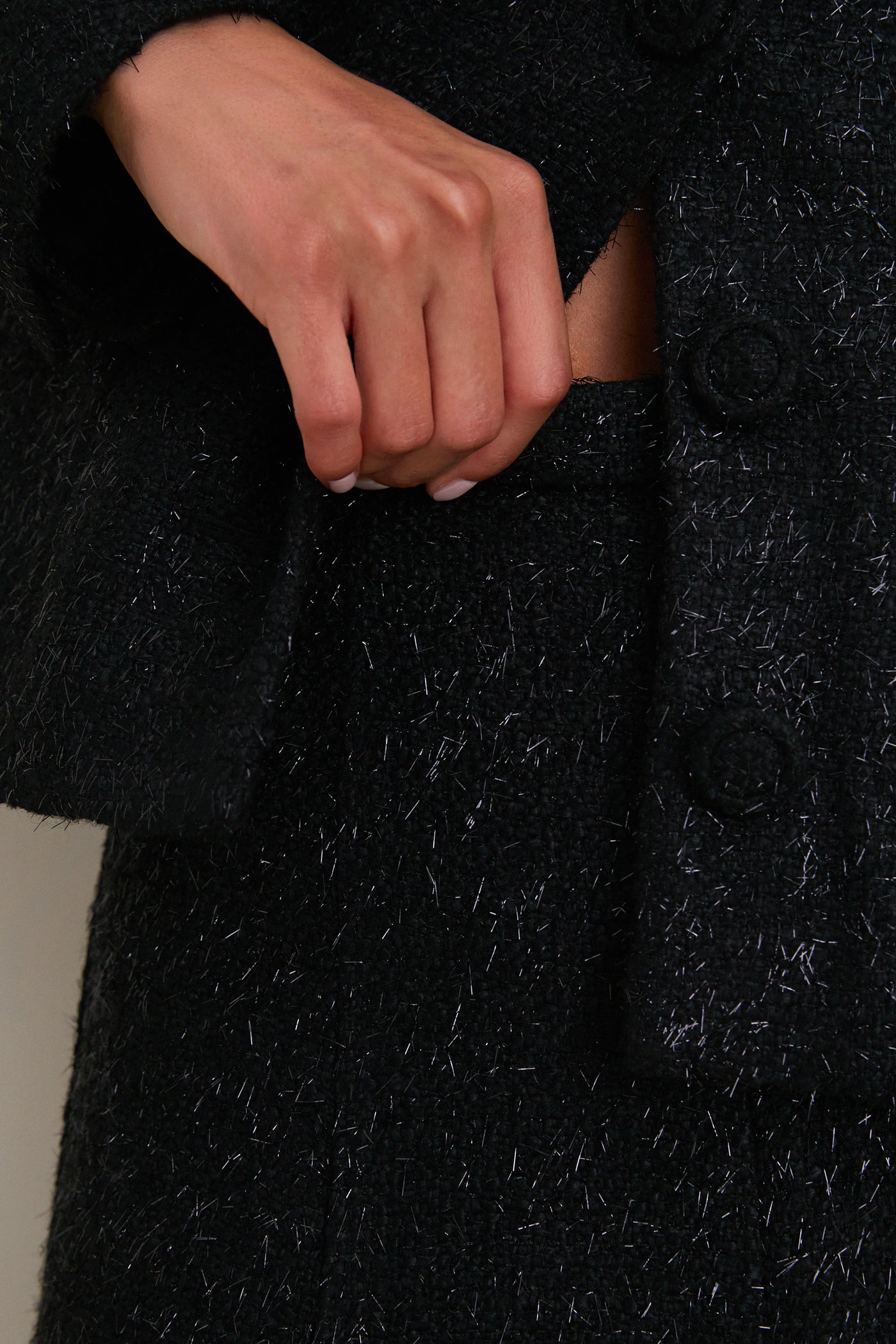 Black Metallic Boucle Midi Dress