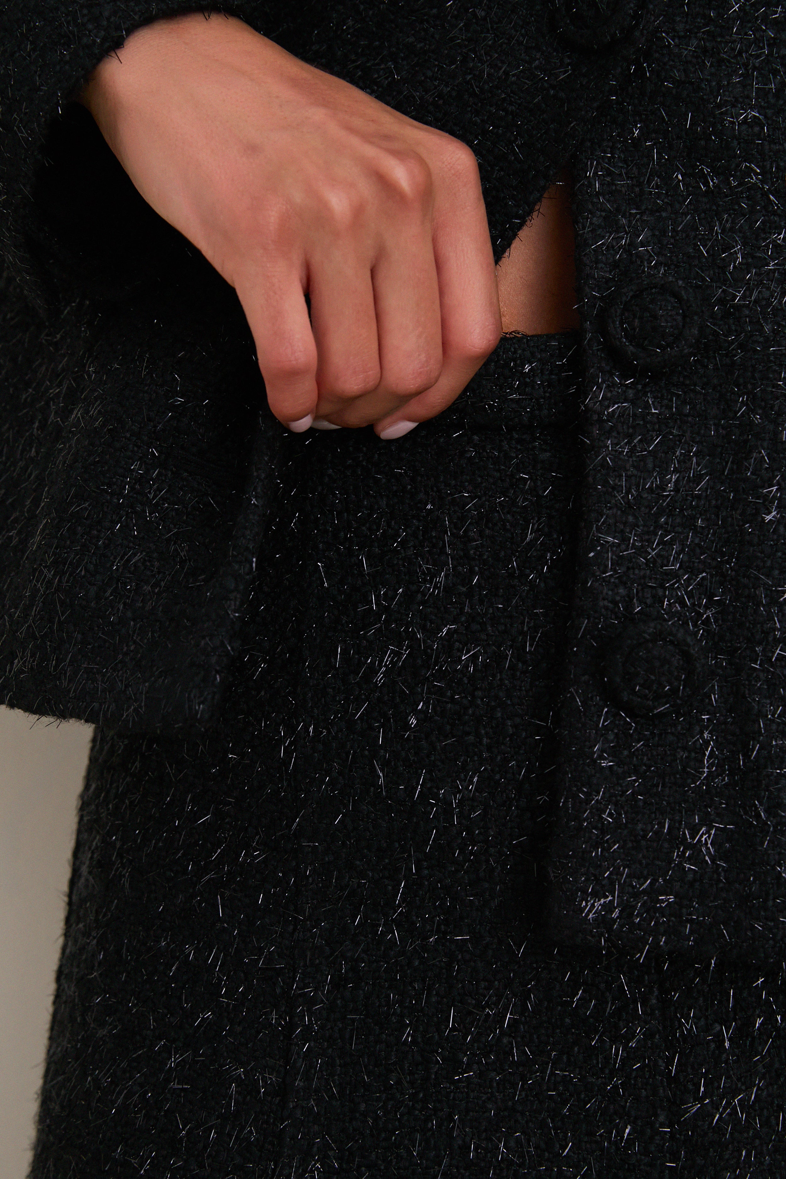 Black Metallic Boucle Midi Dress