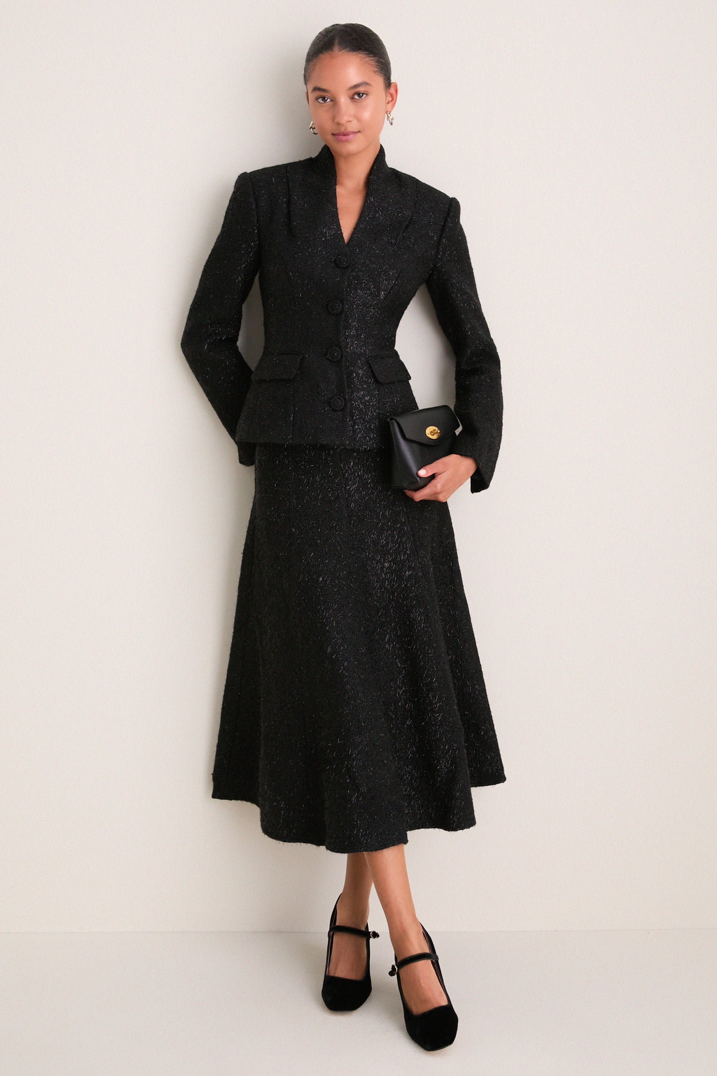 Black Metallic Boucle Midi Dress