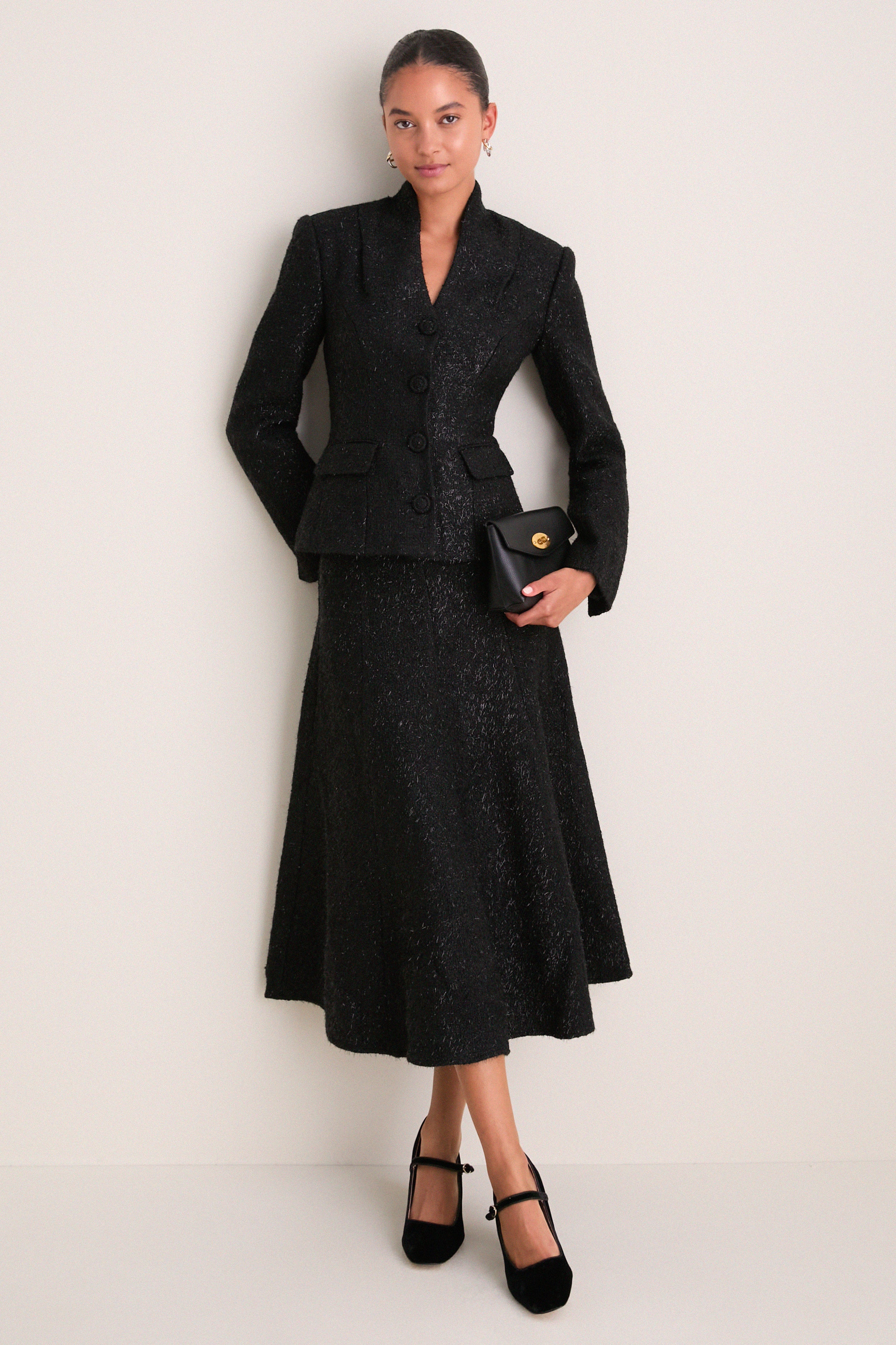 Black Metallic Boucle Midi Dress