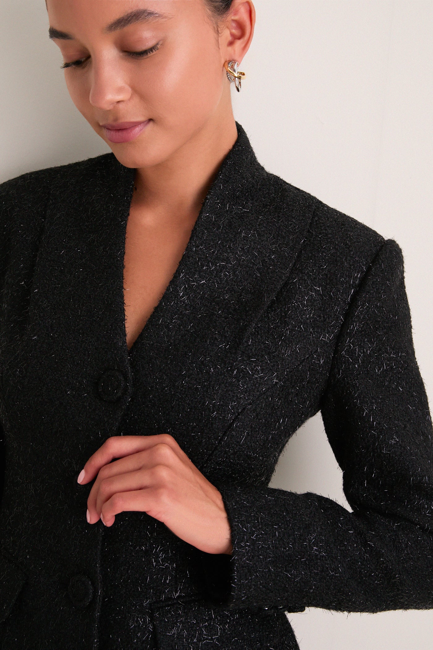 Black Metallic Boucle Midi Dress