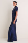 Navy Rhinestone Mesh Twist Maxi Dress