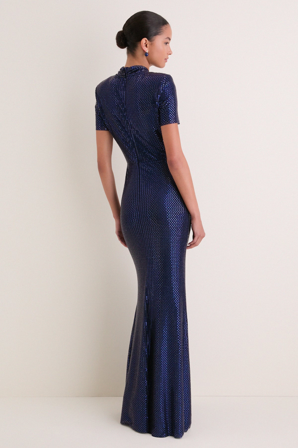 Navy Rhinestone Mesh Twist Maxi Dress
