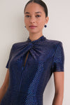 Navy Rhinestone Mesh Twist Maxi Dress